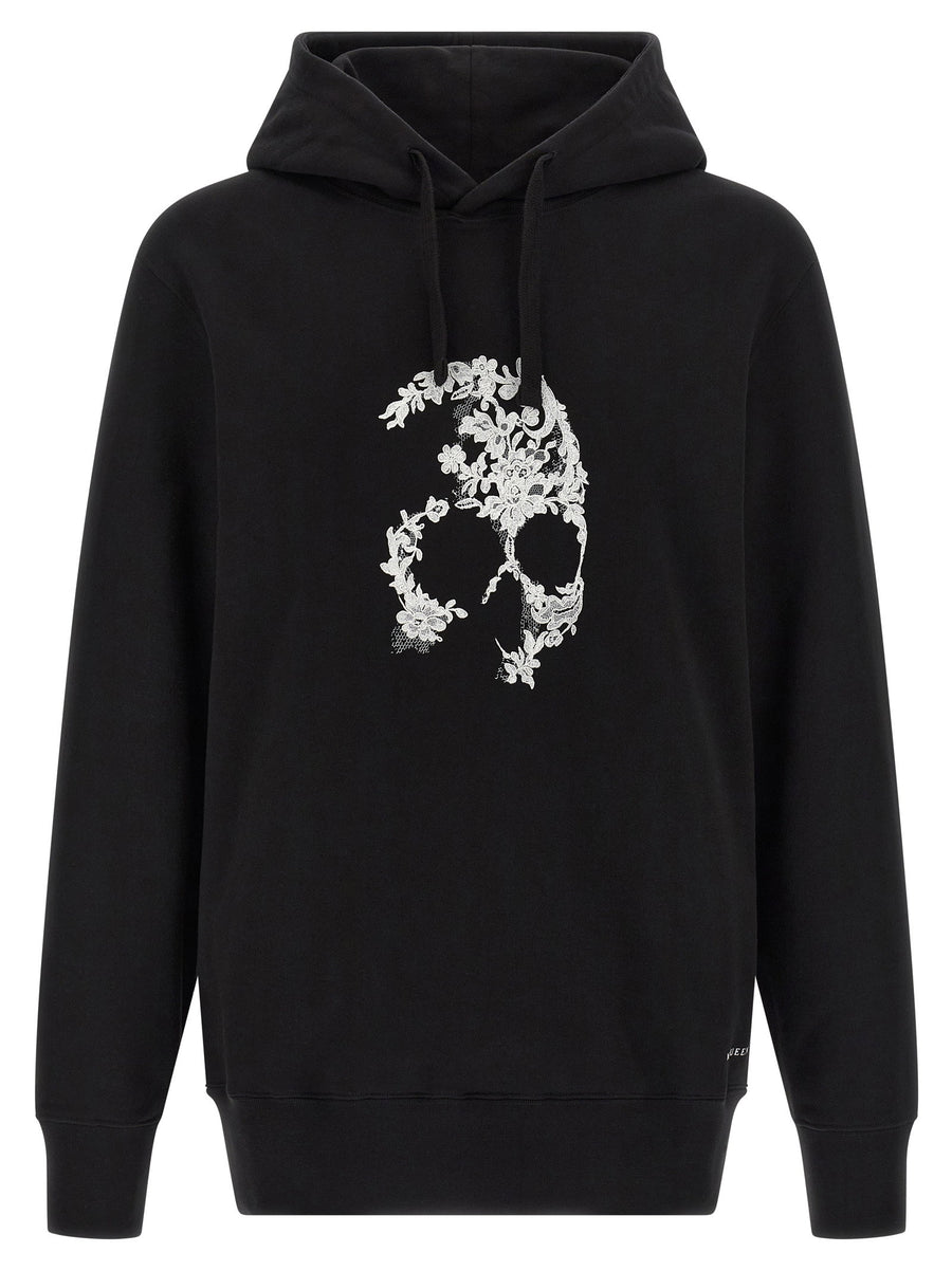Alexander McQueen Digital Lace Skull Print Hoodie — Black