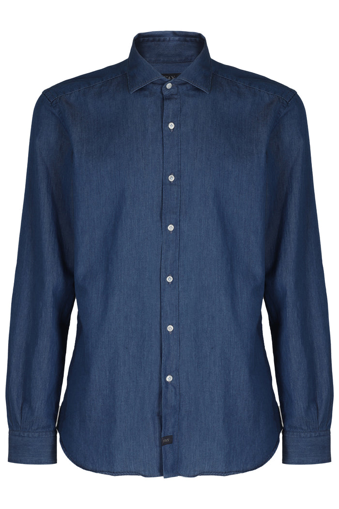 Collo Francese Lavata Blue Cotone Camicia
