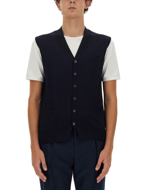 V-Neck Wool Vest Blue Waistcoats & Gilets