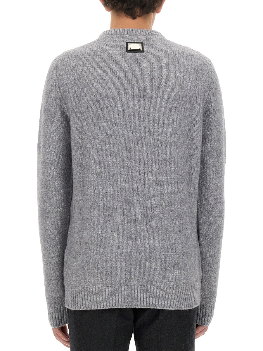 Jersey With Logo Plaque Grey Wool Sweatshirts