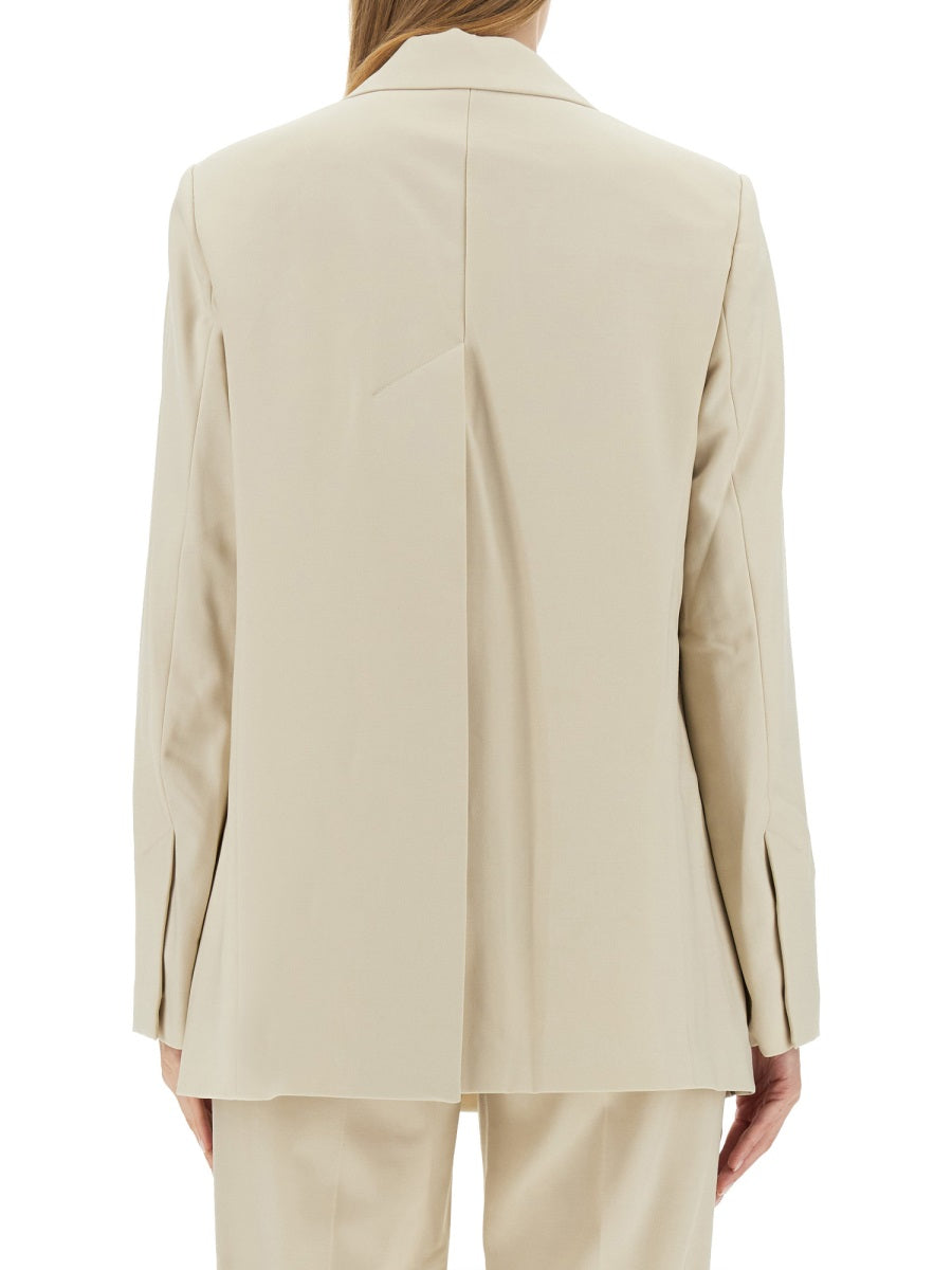 Logo Embellished Tailored Jacket Ivory Polyester