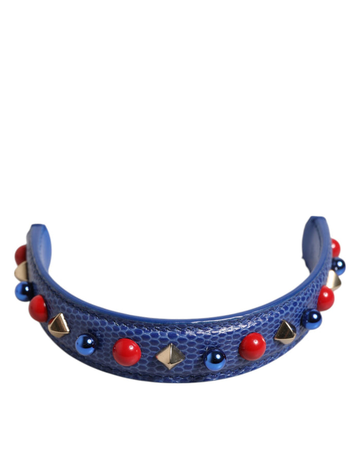 Blue Embellished Leather Bag Handle Women Shoulder Strap Calf Accessory
