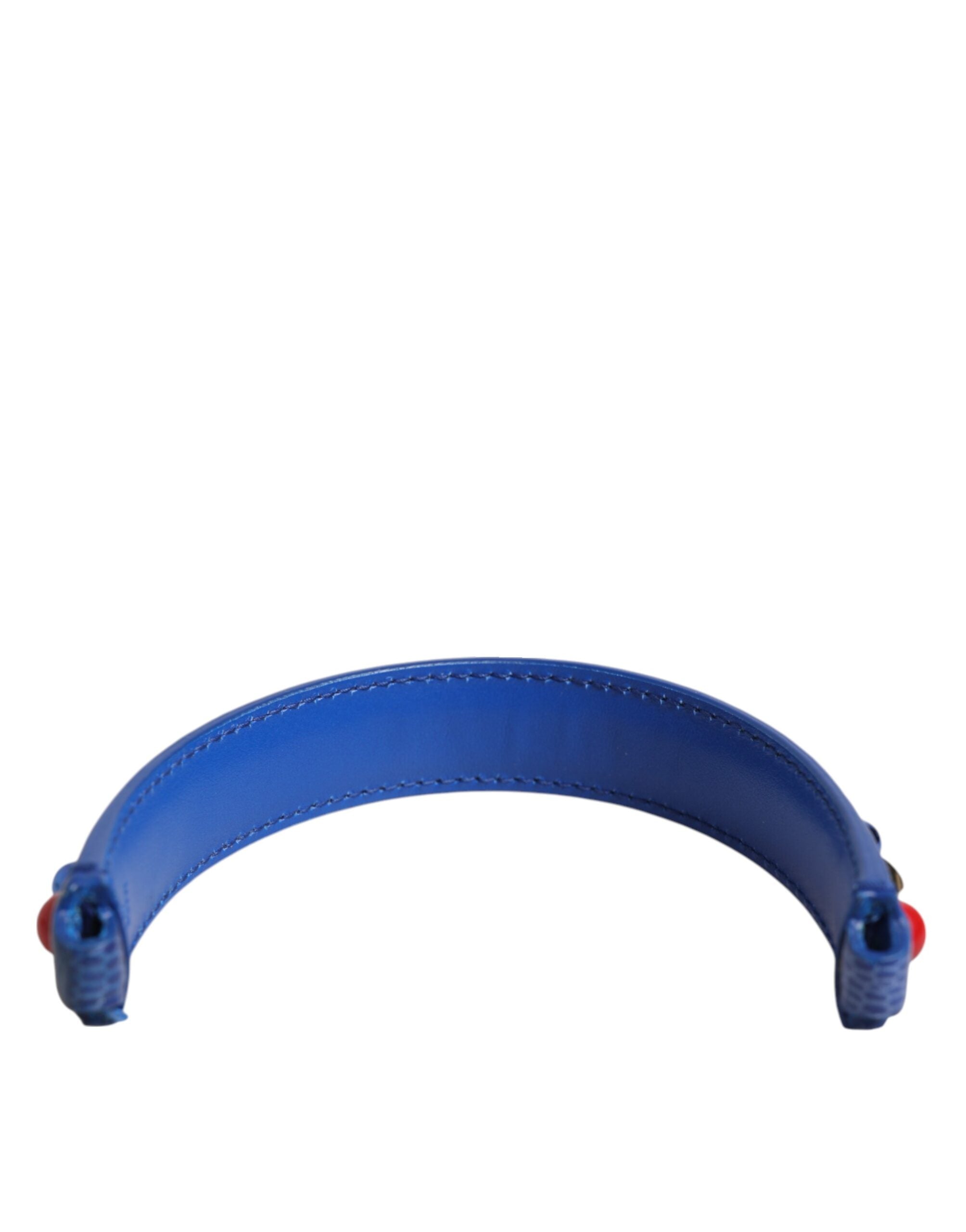 Blue Embellished Leather Bag Handle Women Shoulder Strap Calf Accessory