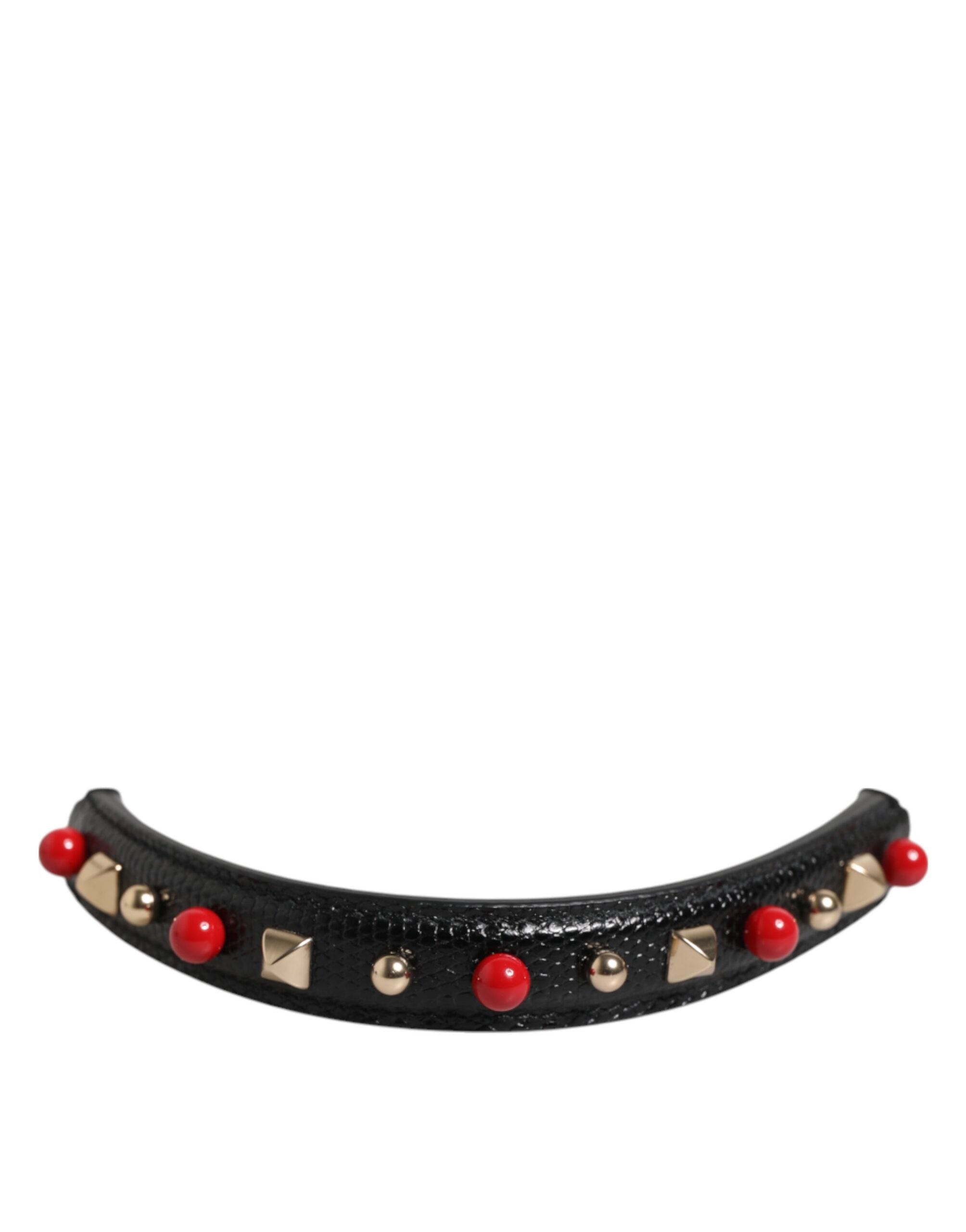 Black Embellished Leather Bag Handle Women Shoulder Strap Calf Accessory