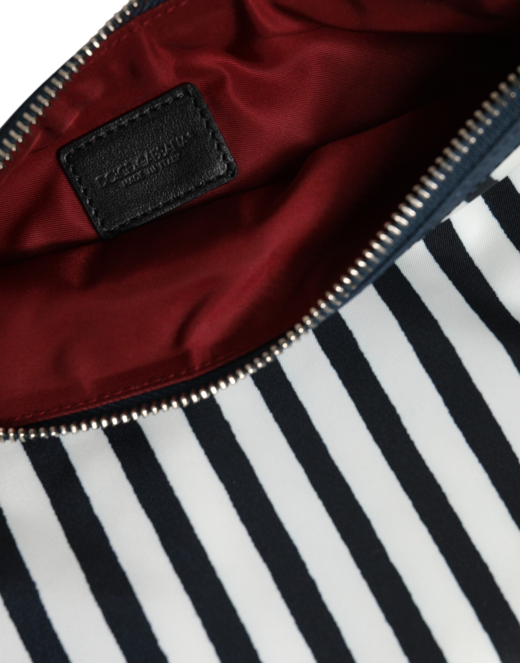 Black White Striped Logo Plaque Clutch Borse Pouch Bag And Nylon Polycarbonate Accessory