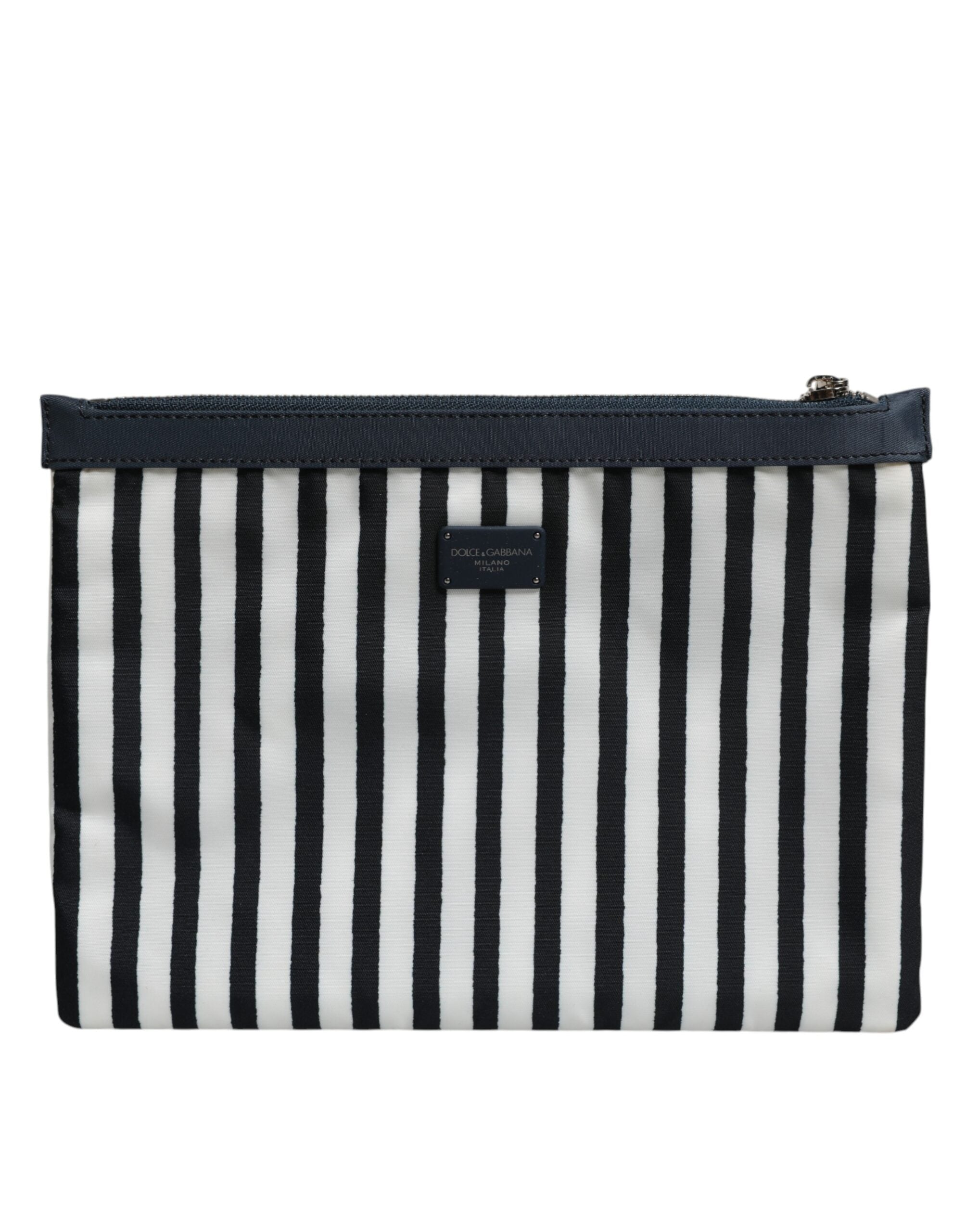 Black White Striped Logo Plaque Clutch Borse Pouch Bag And Nylon Polycarbonate Accessory