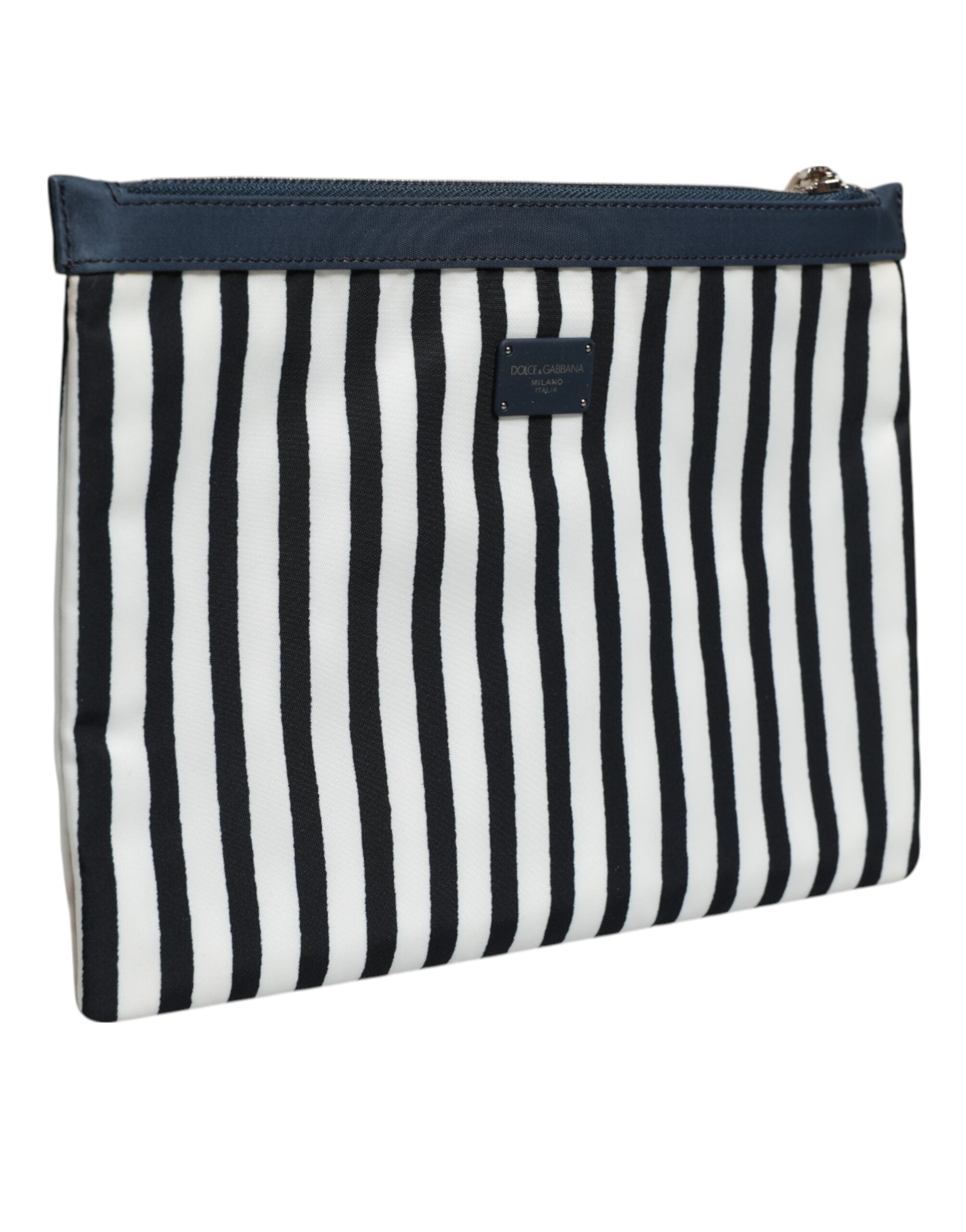 Black White Striped Logo Plaque Clutch Borse Pouch Bag And Nylon Polycarbonate Accessory