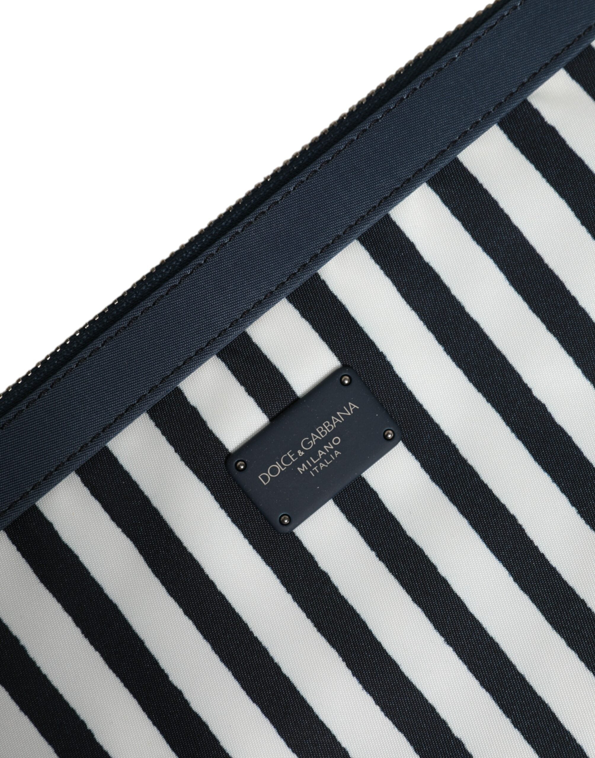 Black White Striped Logo Plaque Clutch Borse Pouch Bag And Nylon Polycarbonate Accessory