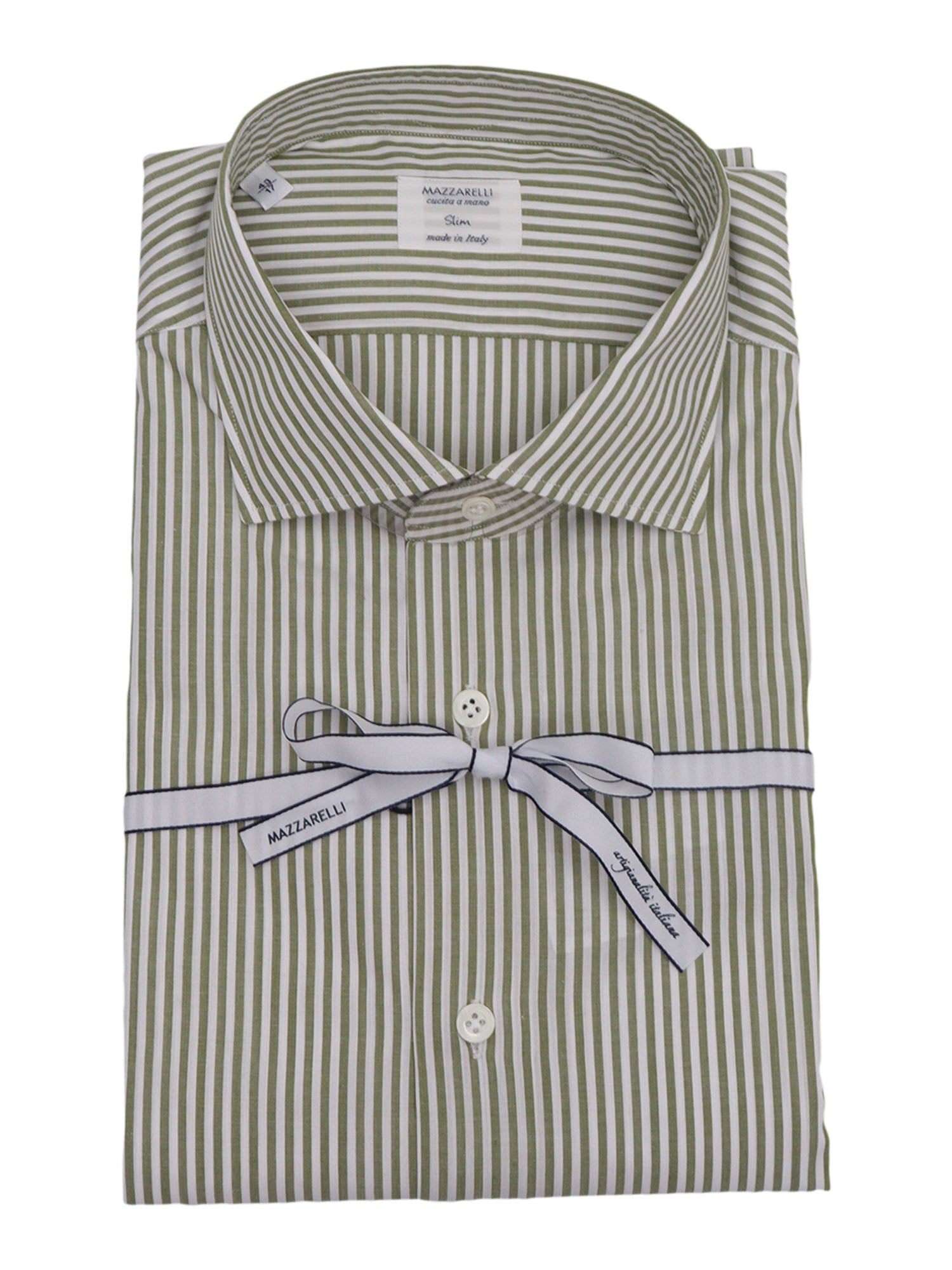 Cotton Striped Slim Fit Shirt Green And White
