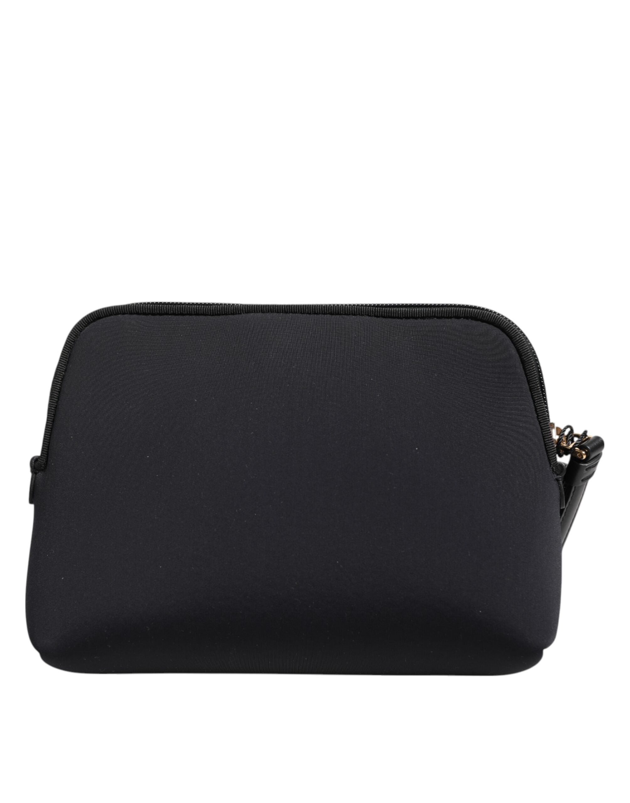 Black Solid Nylon Dg Logoprint Clutch Zip Borse Pouch Bag Spandex Calf
