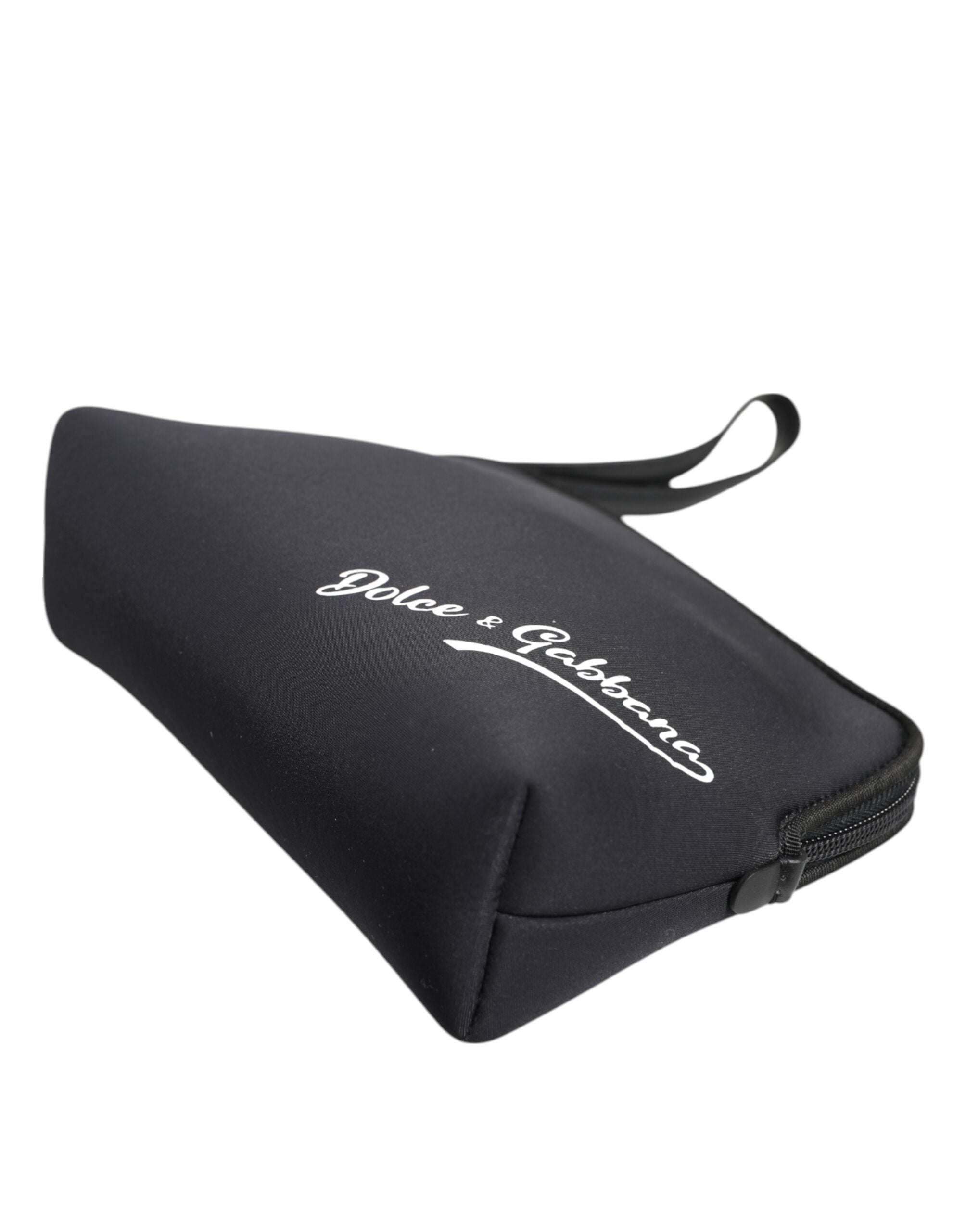 Black Solid Nylon Dg Logoprint Clutch Zip Borse Pouch Bag Spandex Calf