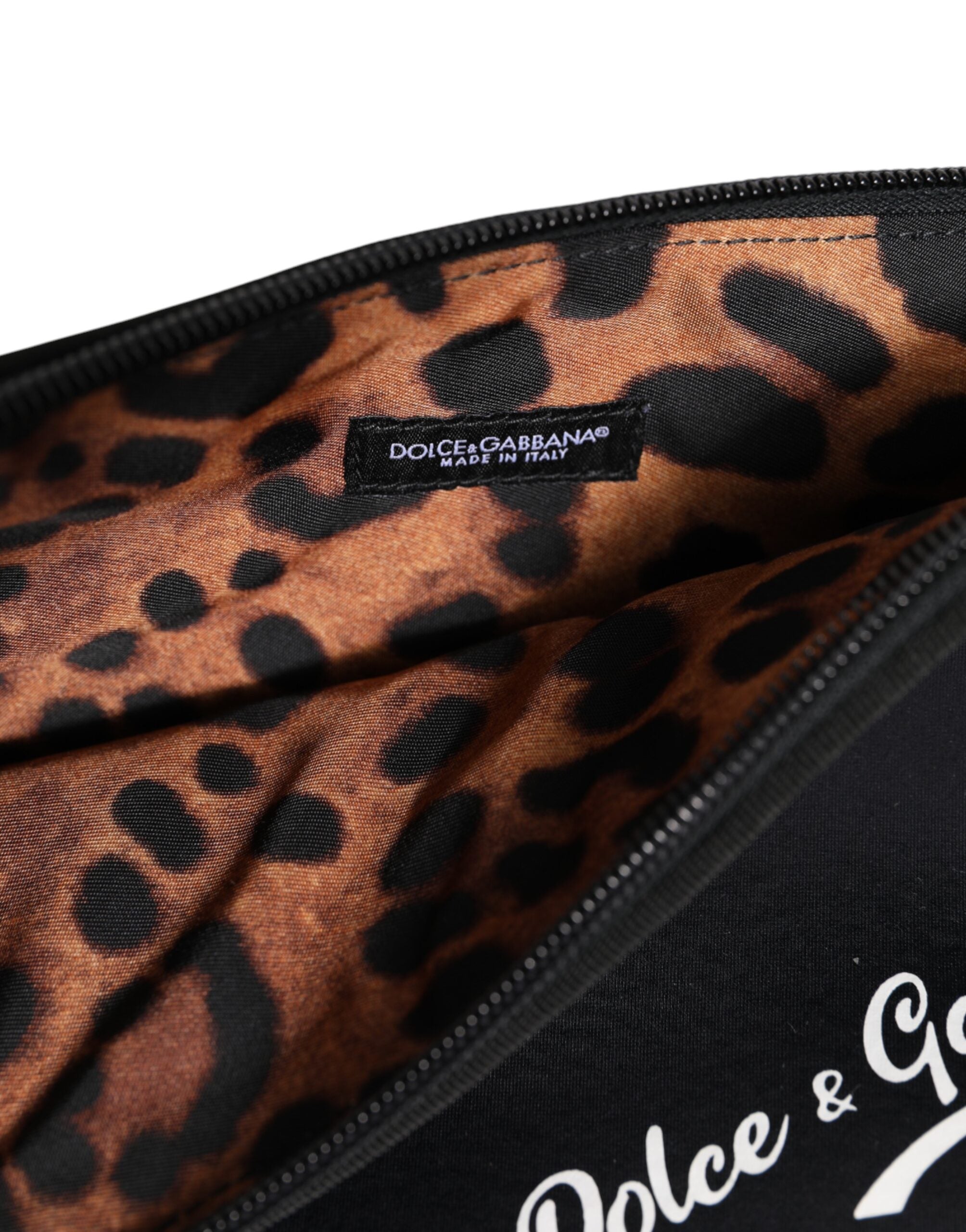 Black Solid Nylon Dg Logoprint Clutch Zip Borse Pouch Bag Spandex Calf