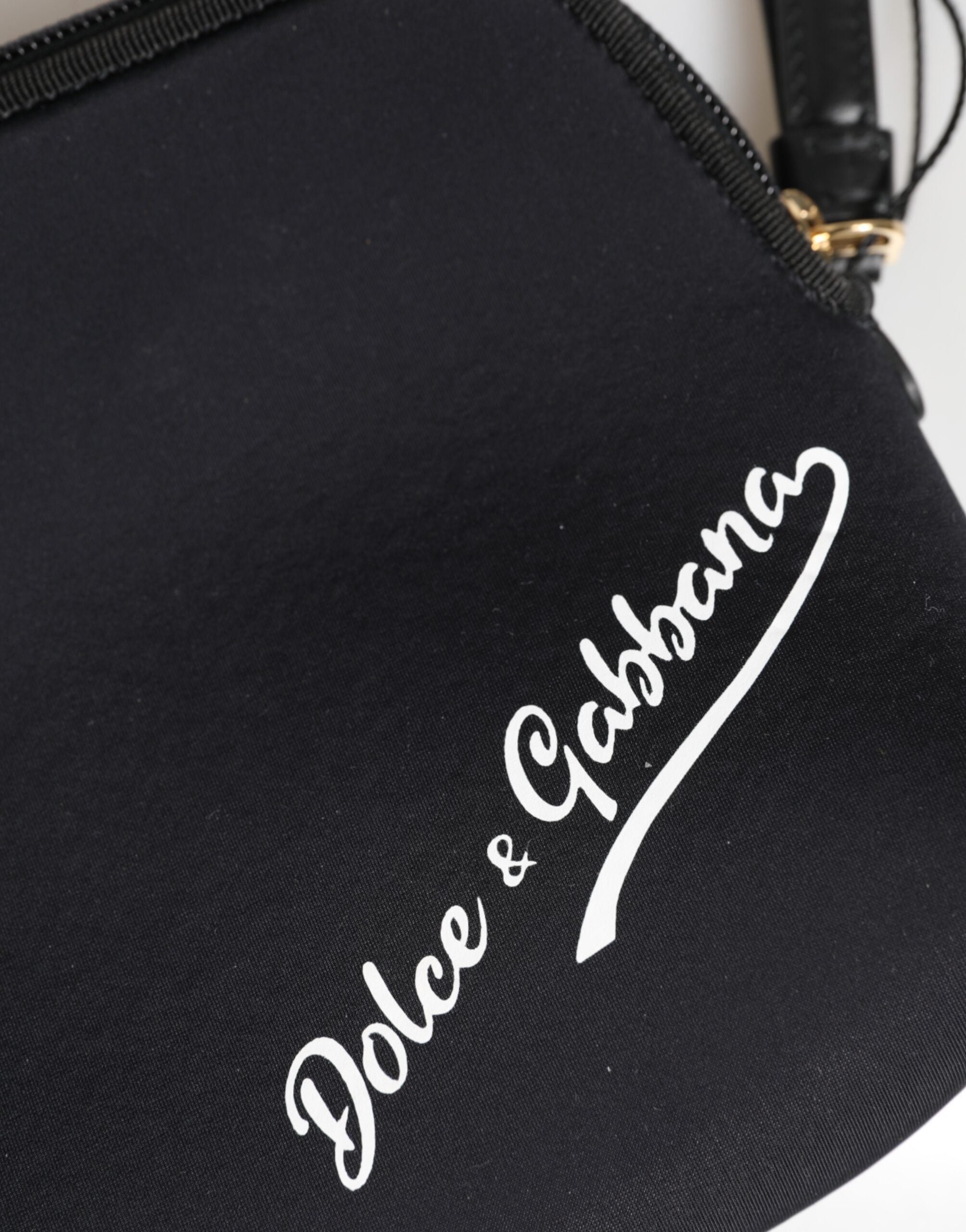 Black Solid Nylon Dg Logoprint Clutch Zip Borse Pouch Bag Spandex Calf