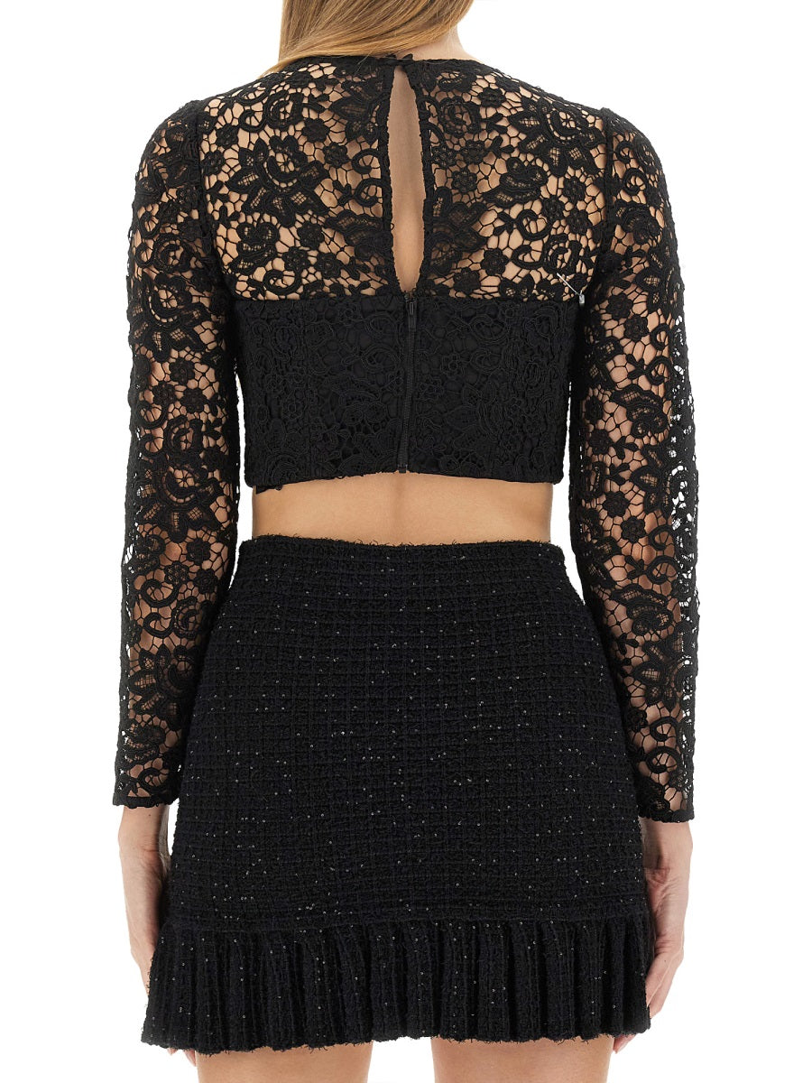 Cropped Lace Top Black Main Fabric Polyester Tops
