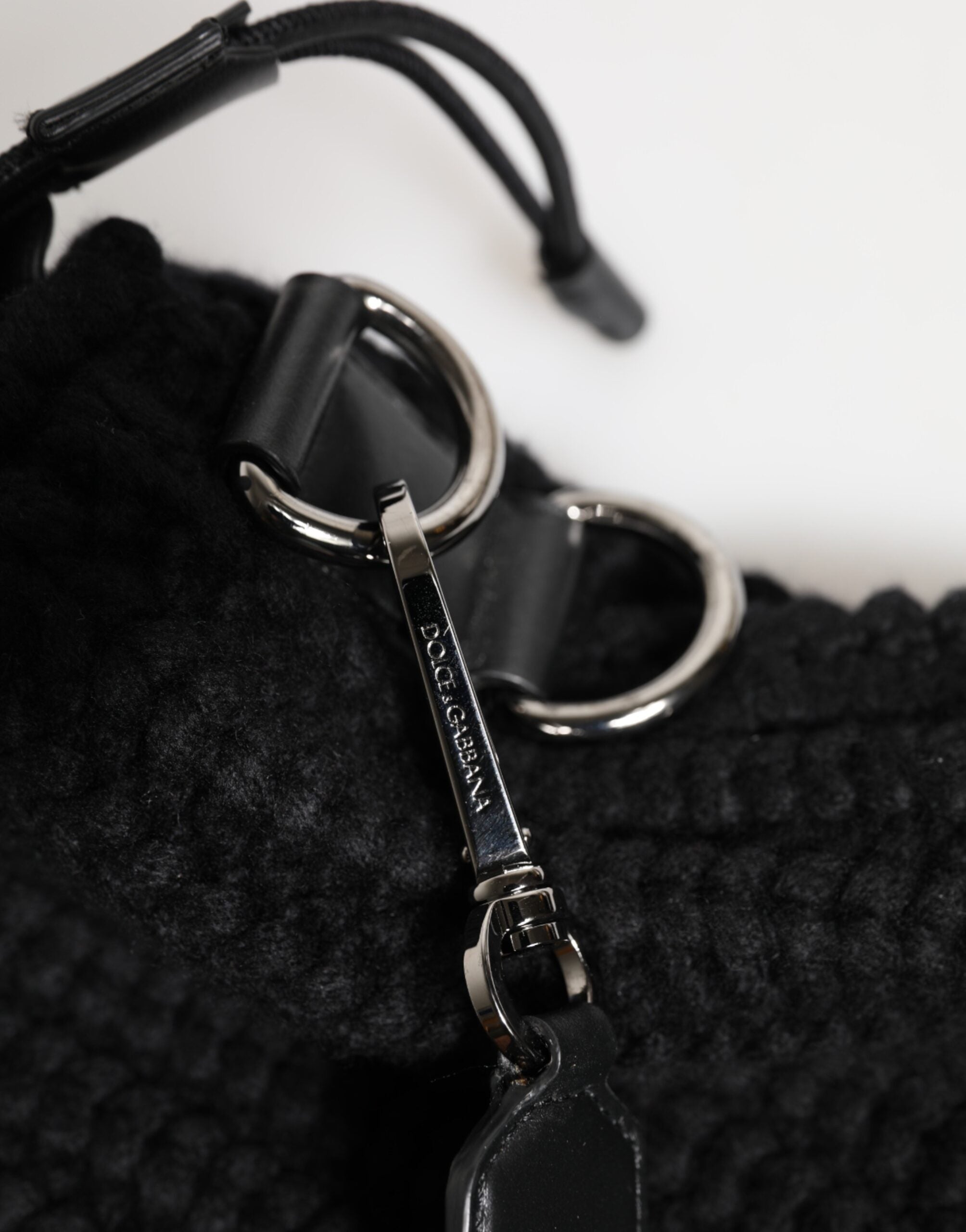 Black Cashmere Knitted Leather Shoulder Women Borse Bag Black- Lamb Calf