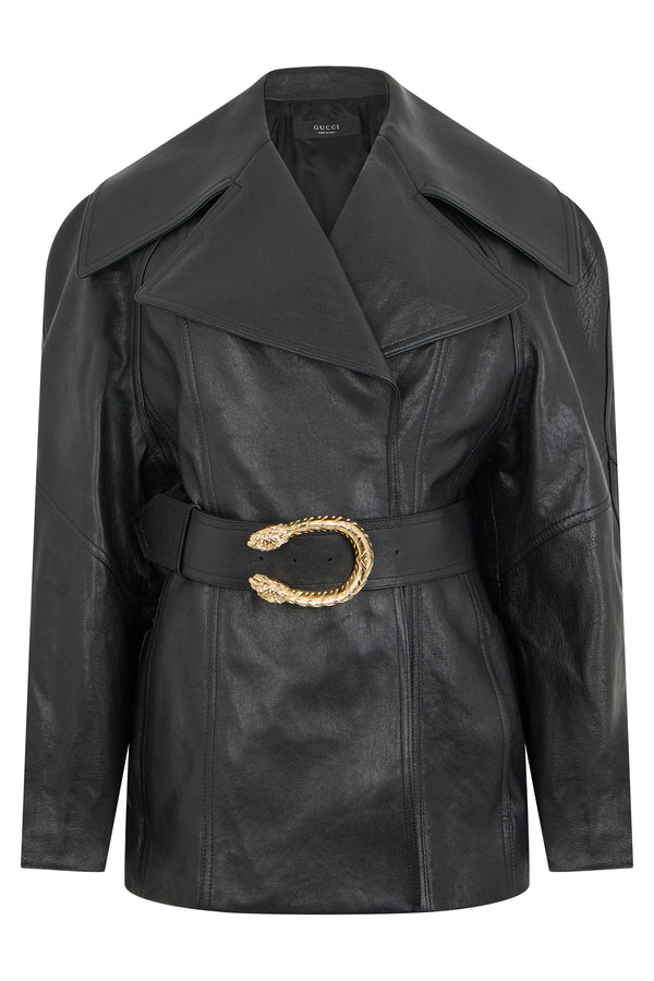Leather Jacket Knotted Black Goat