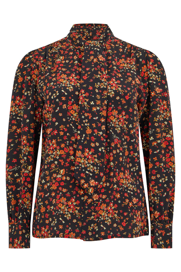 Long Sleeve Silk Shirt Black-Red Black/red Blouses