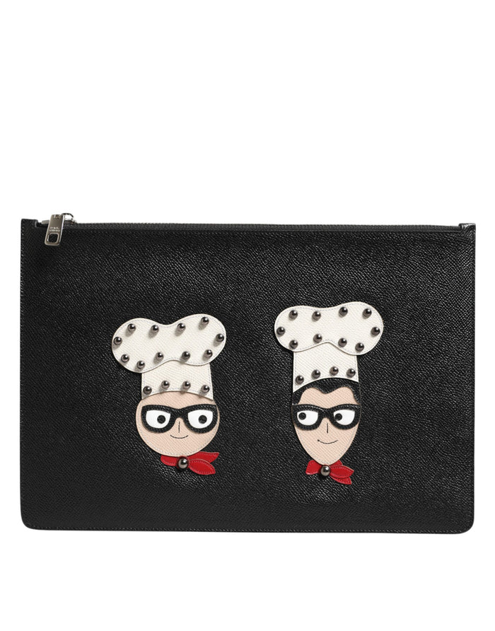 Black Leather #dgfamily Embellished Men Clutch Pouch Bag Accessory