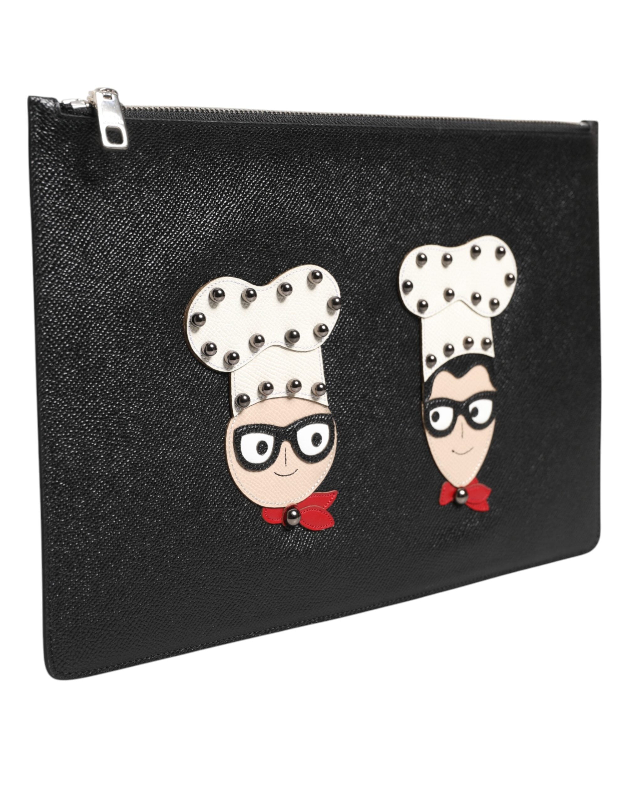 Black Leather #dgfamily Embellished Men Clutch Pouch Bag Accessory