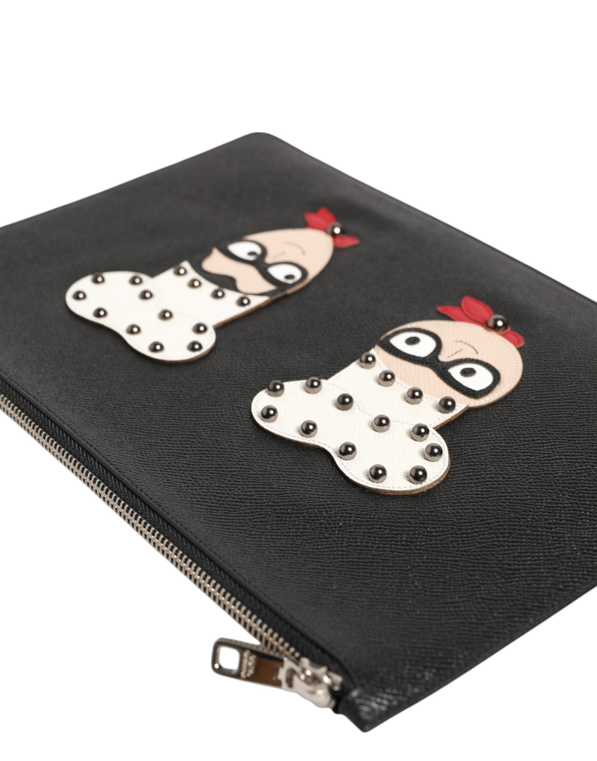 Black Leather #dgfamily Embellished Men Clutch Pouch Bag Accessory