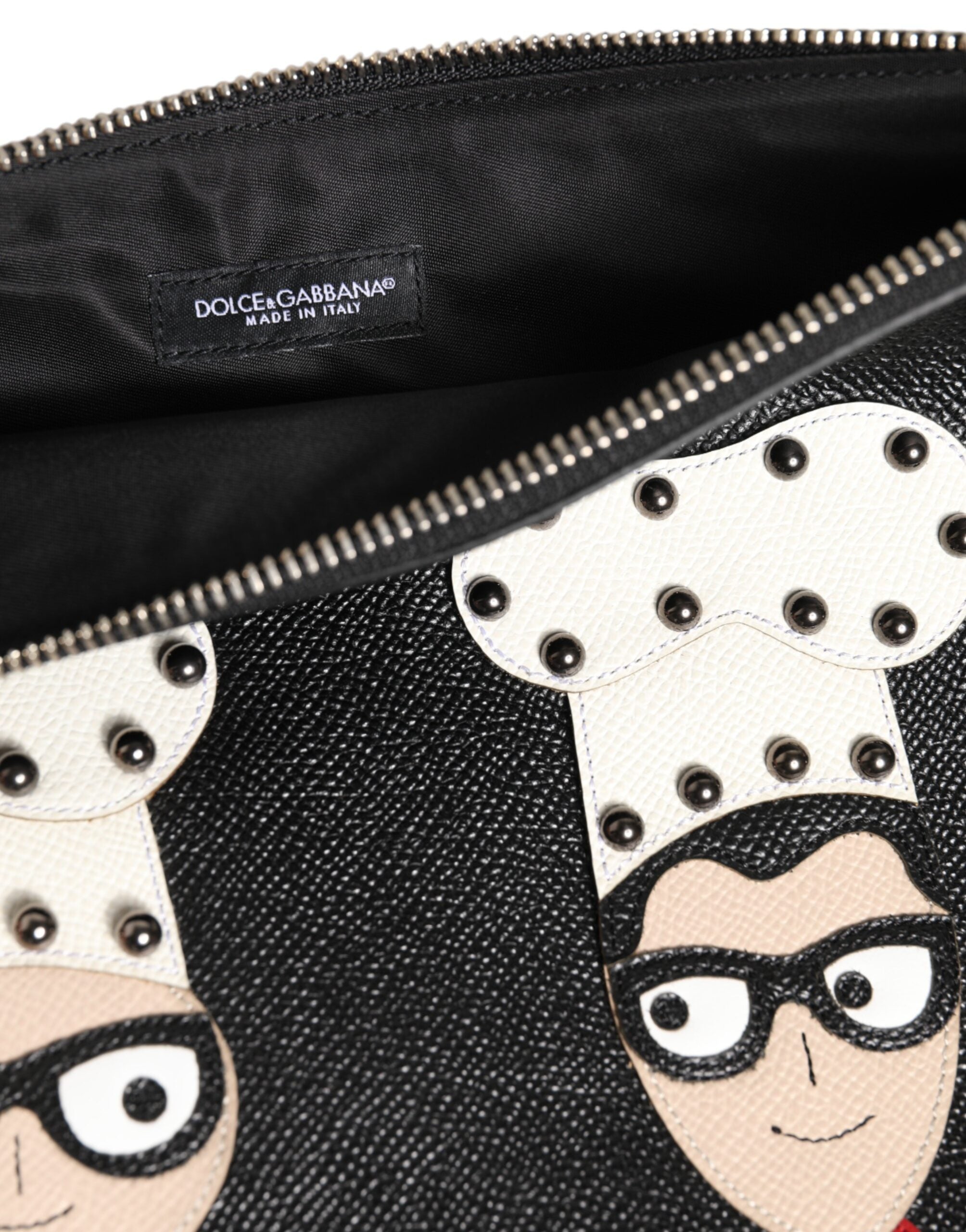 Black Leather #dgfamily Embellished Men Clutch Pouch Bag Accessory