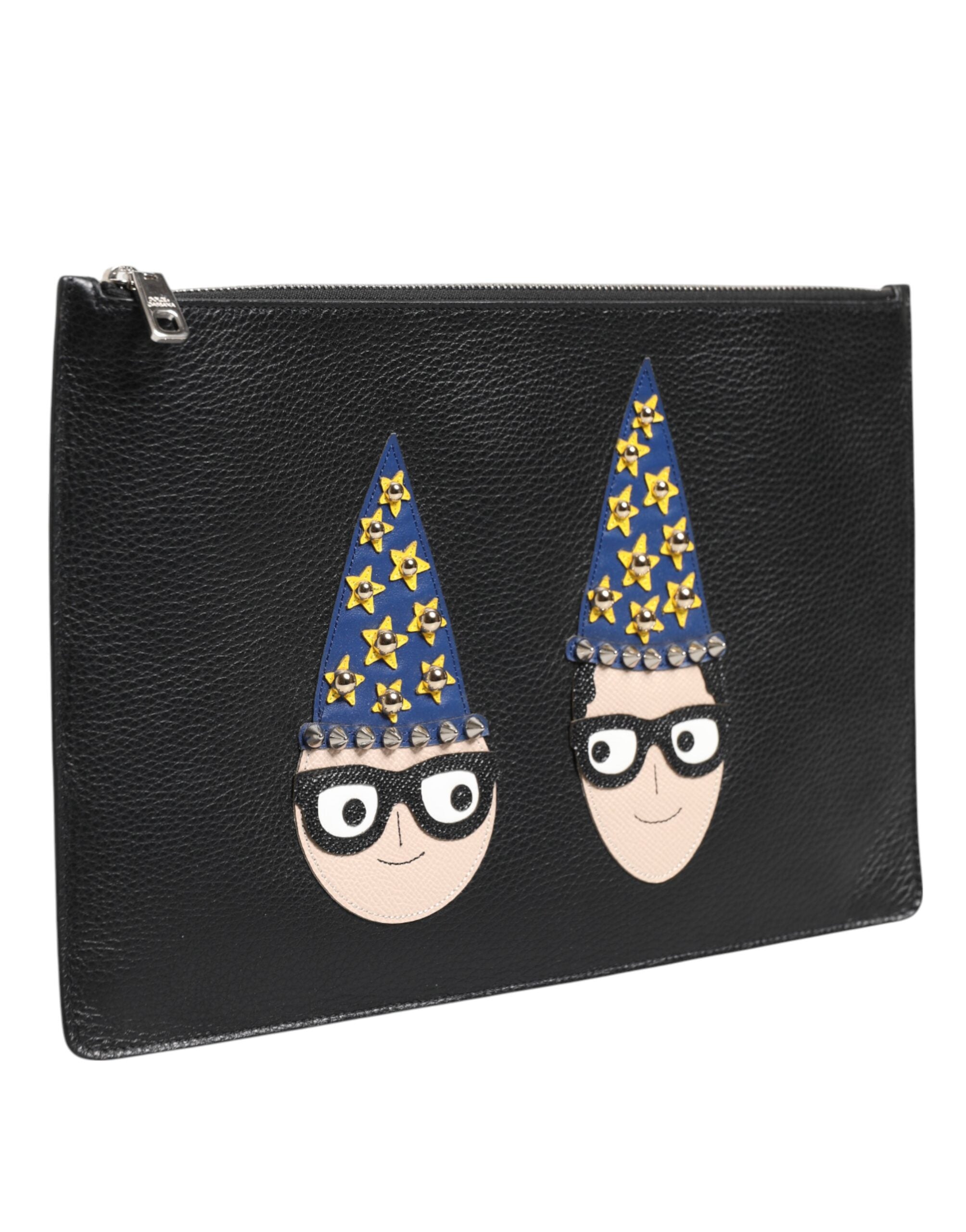Black Leather #dgfamily Embellished Men Clutch Pouch Bag Accessory