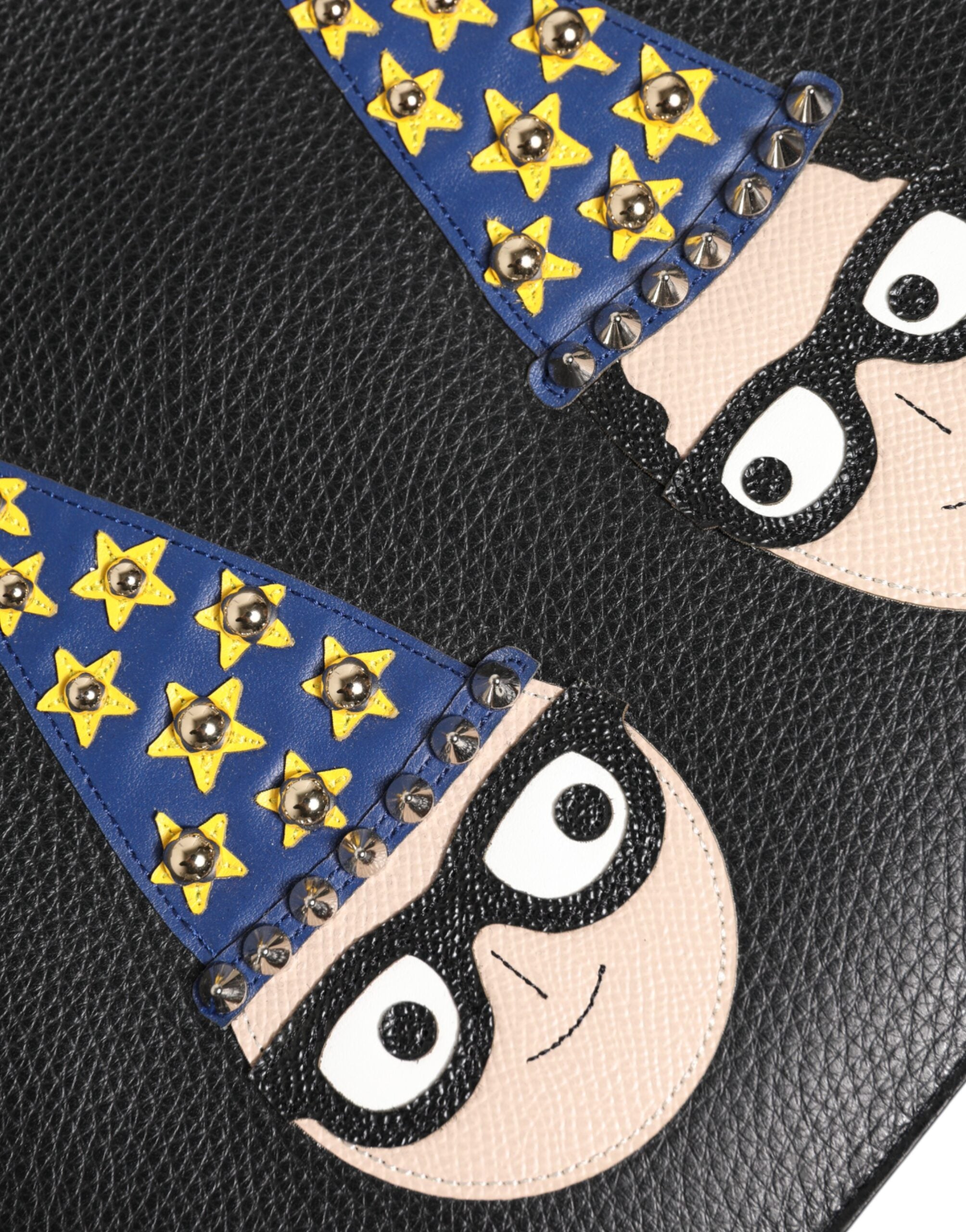 Black Leather #dgfamily Embellished Men Clutch Pouch Bag Accessory