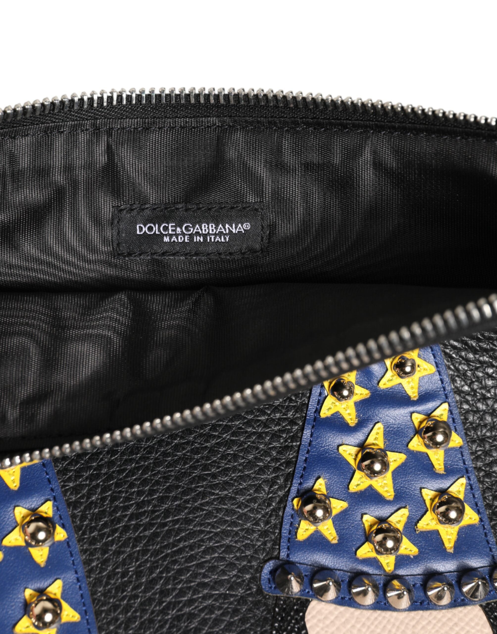 Black Leather #dgfamily Embellished Men Clutch Pouch Bag Accessory