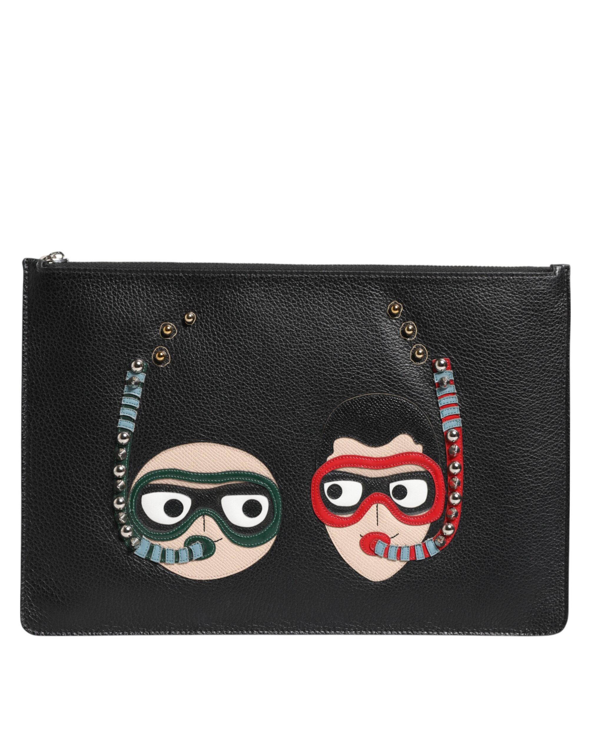 Black Leather #dgfamily Embellished Men Clutch Pouch Bag Accessory