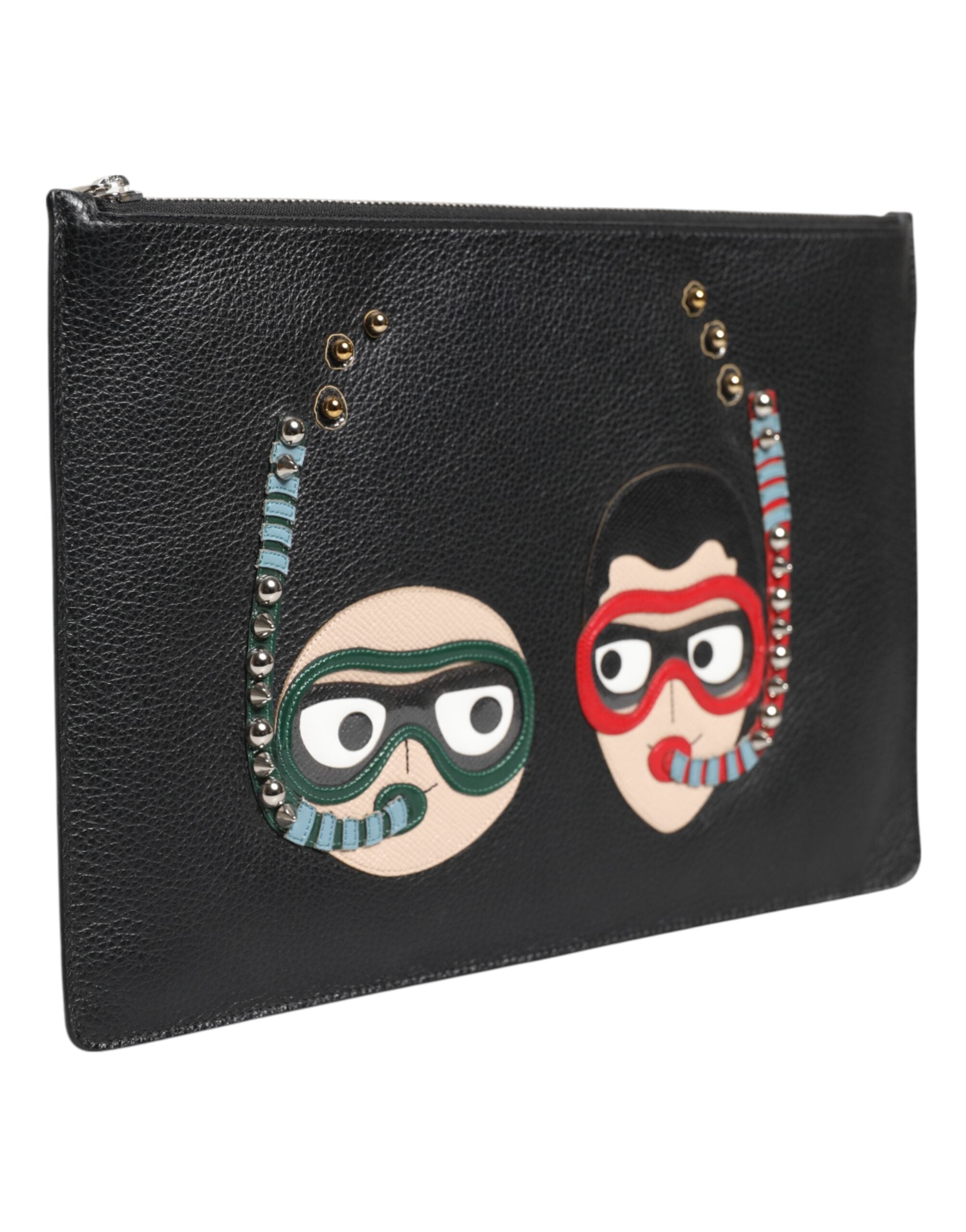 Black Leather #dgfamily Embellished Men Clutch Pouch Bag Accessory