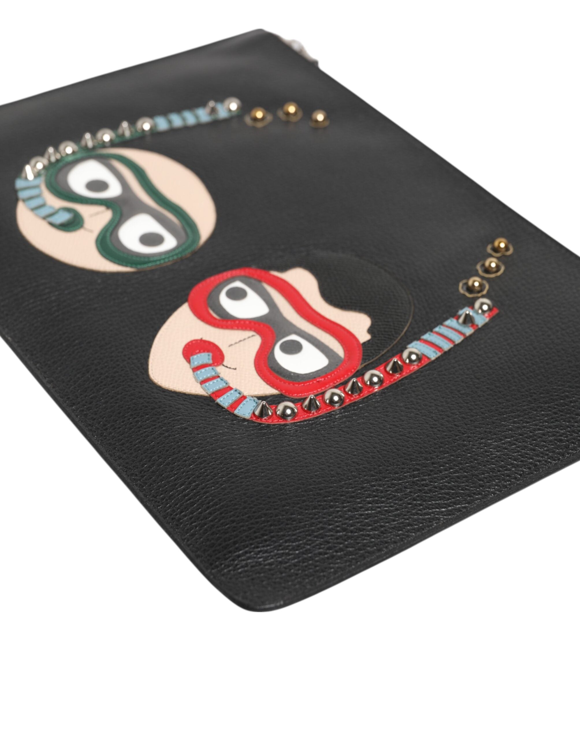 Black Leather #dgfamily Embellished Men Clutch Pouch Bag Accessory