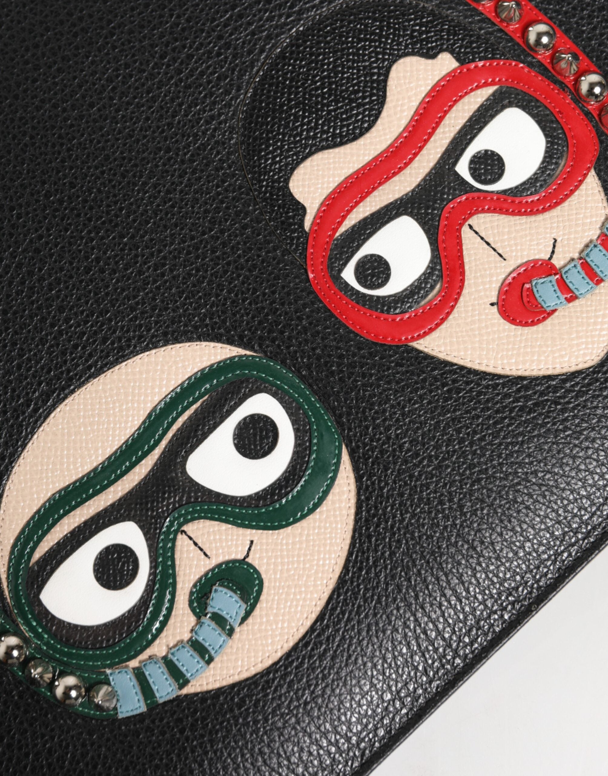 Black Leather #dgfamily Embellished Men Clutch Pouch Bag Accessory