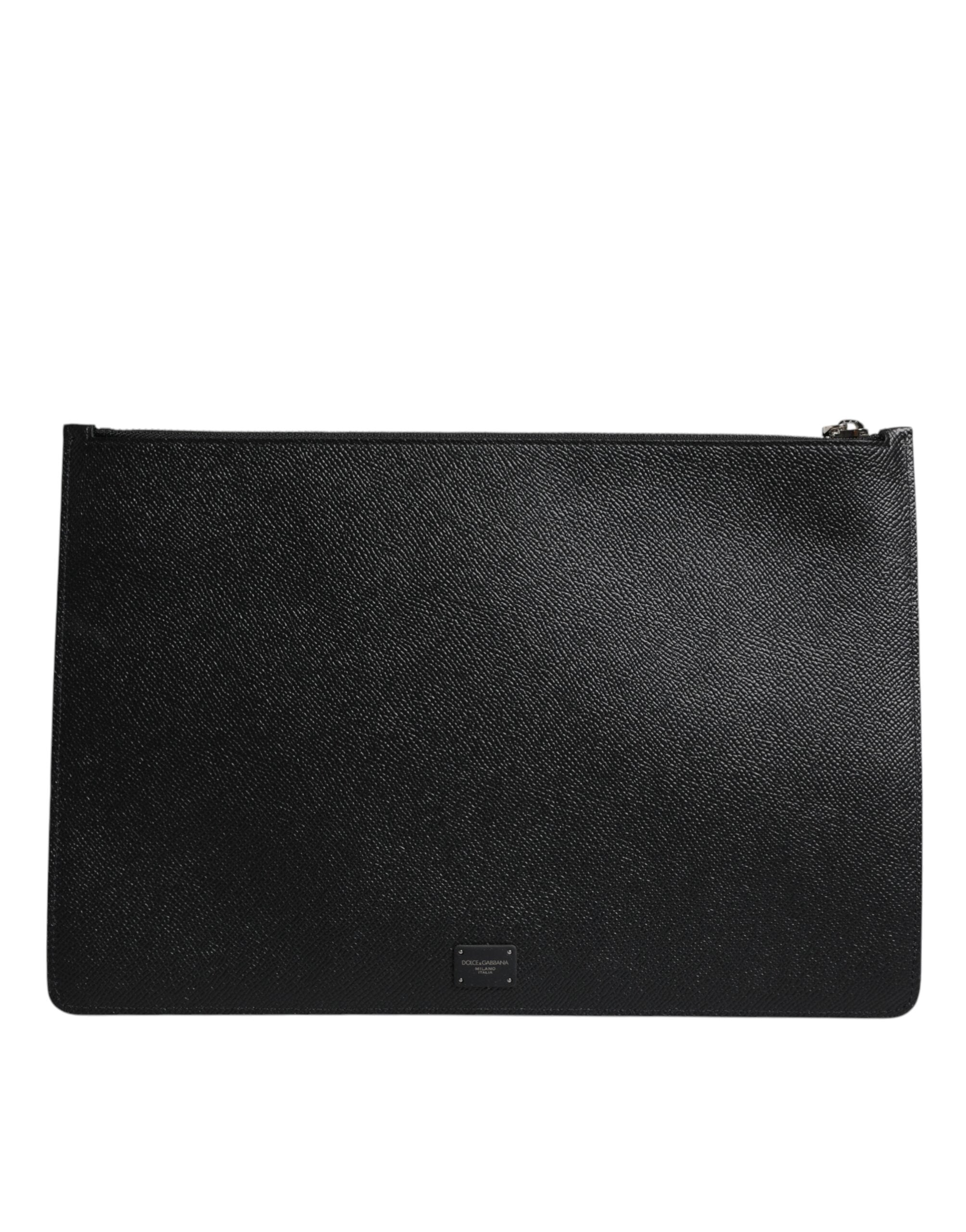 Black Leather Golden Pig Print Men Clutch Pouch Borse Bag Accessory