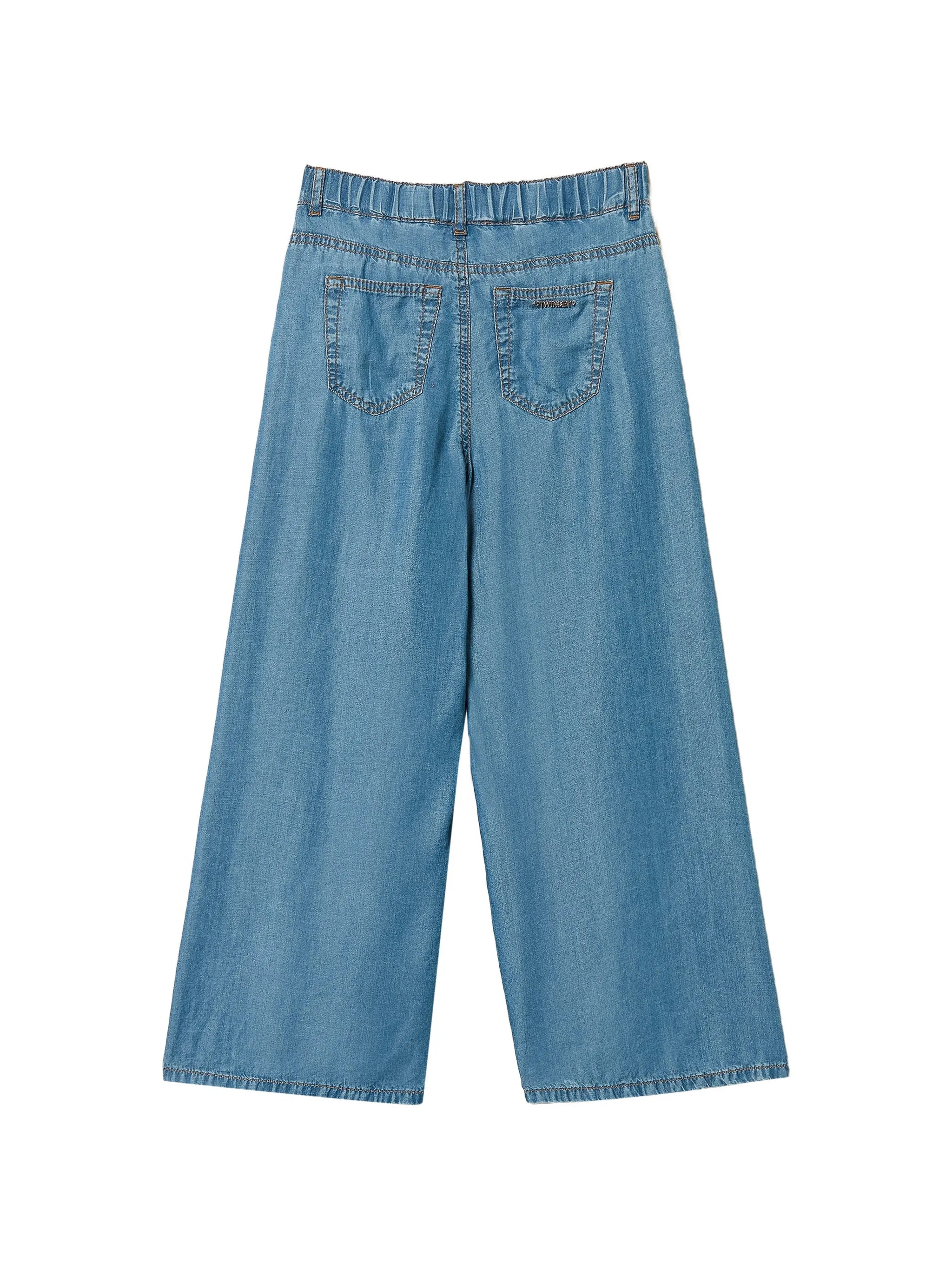 Pantalone Cropped In Chambray Blue Pantaloni