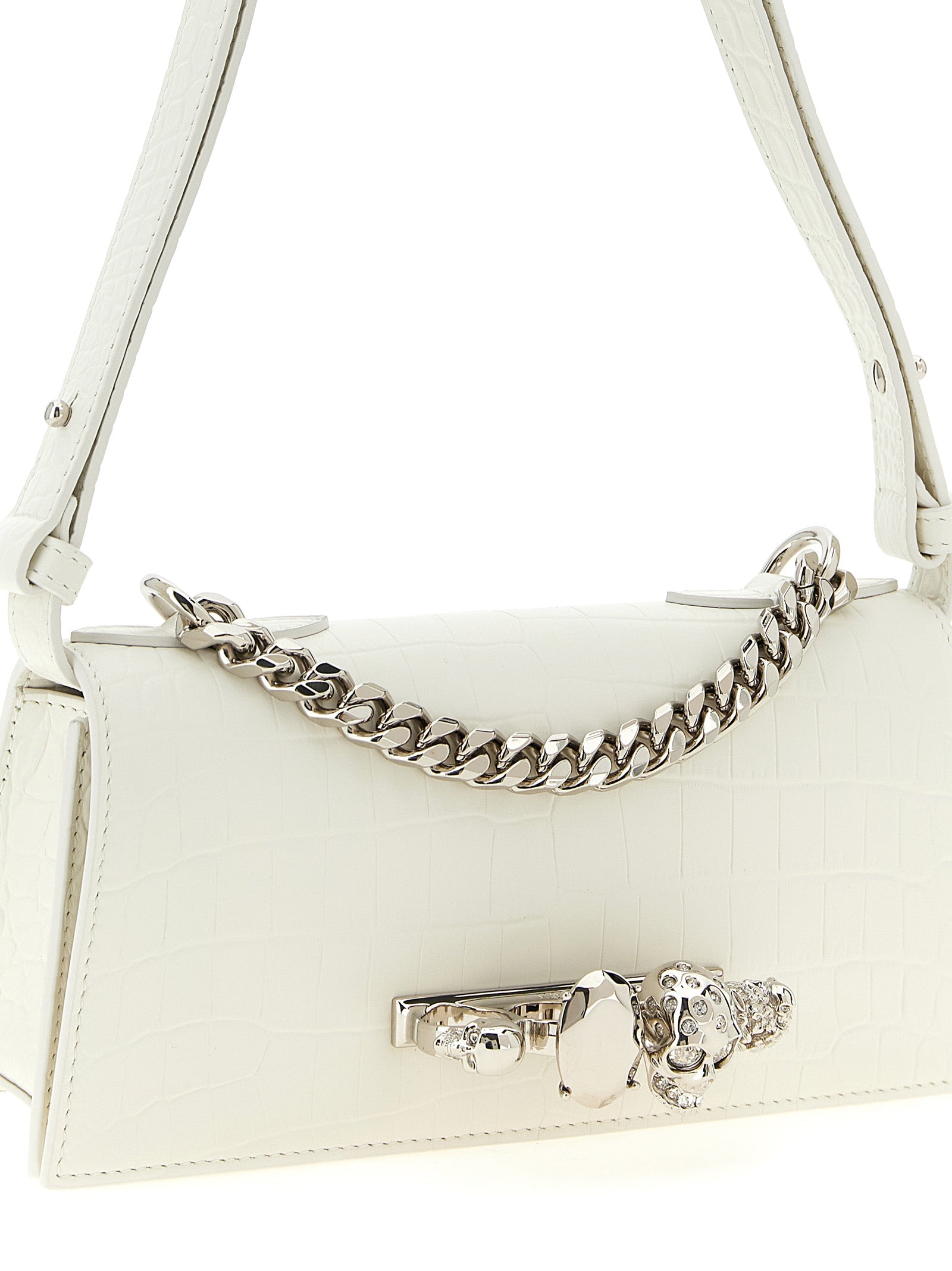 Jewelled mini shoulder bag White Calfskin Leather (bos Taurus)