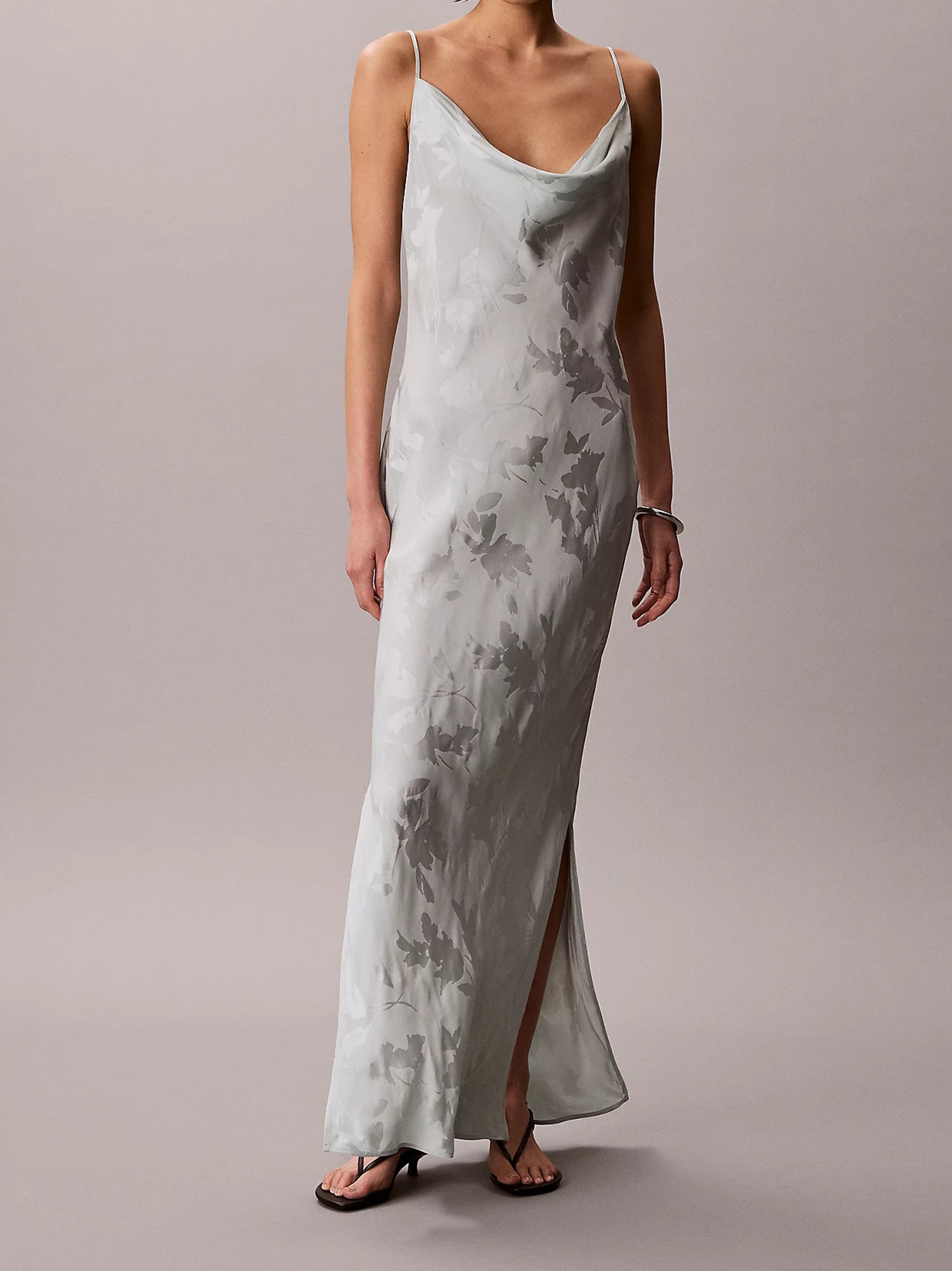 Viscose Jacquard Maxi Slip Dress Q0 Pale Meadow Abito