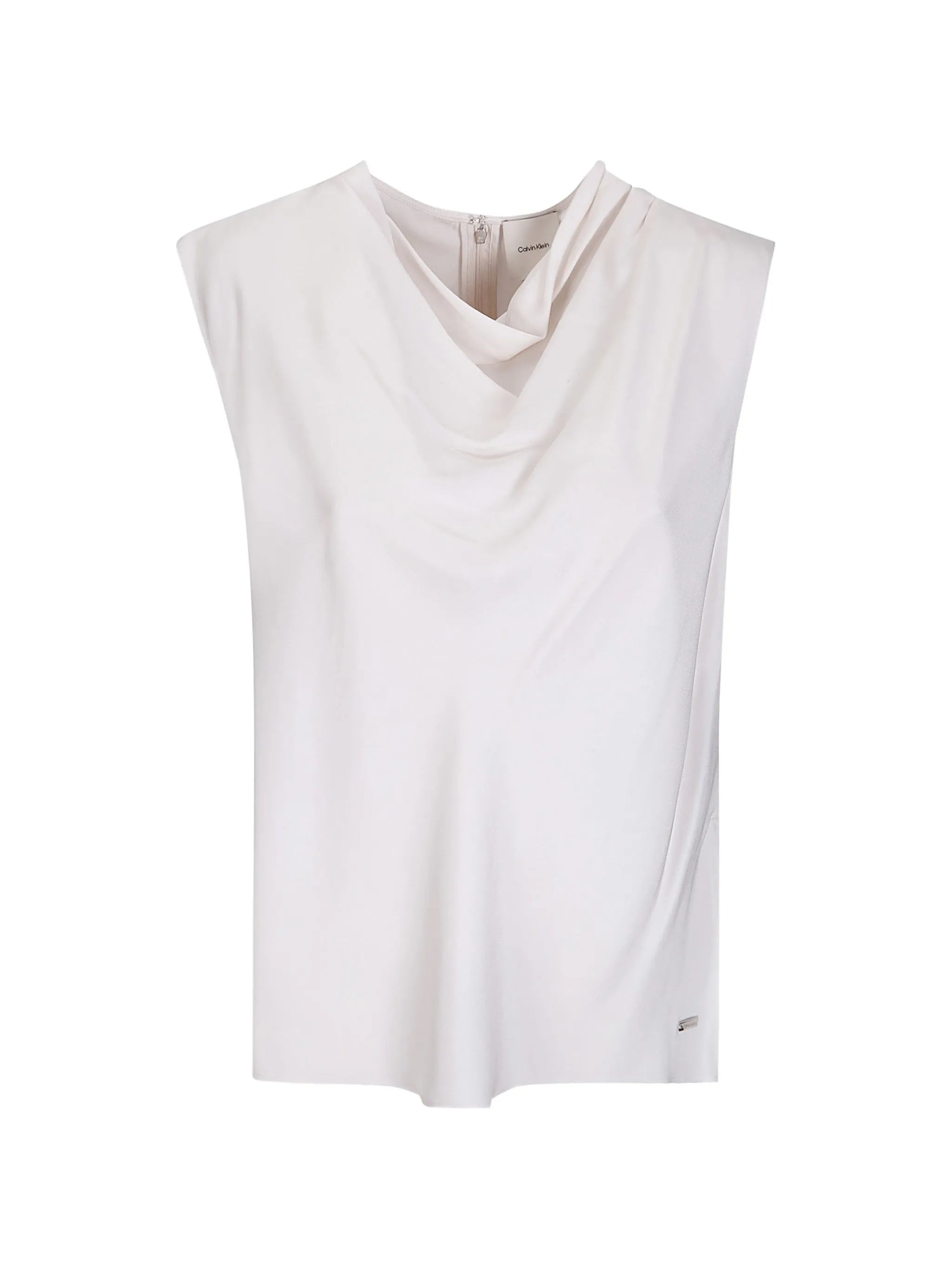 Viscose Twill Cowl Neck Tank White Top