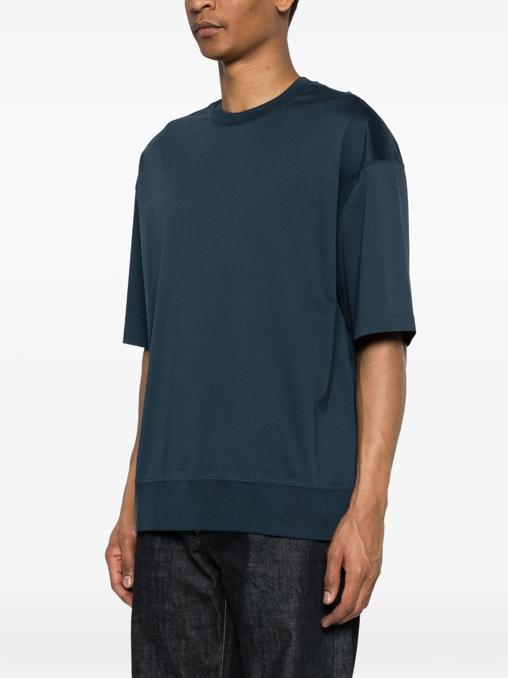 Mercerized Interlock Cuff Crew Blue T-shirt