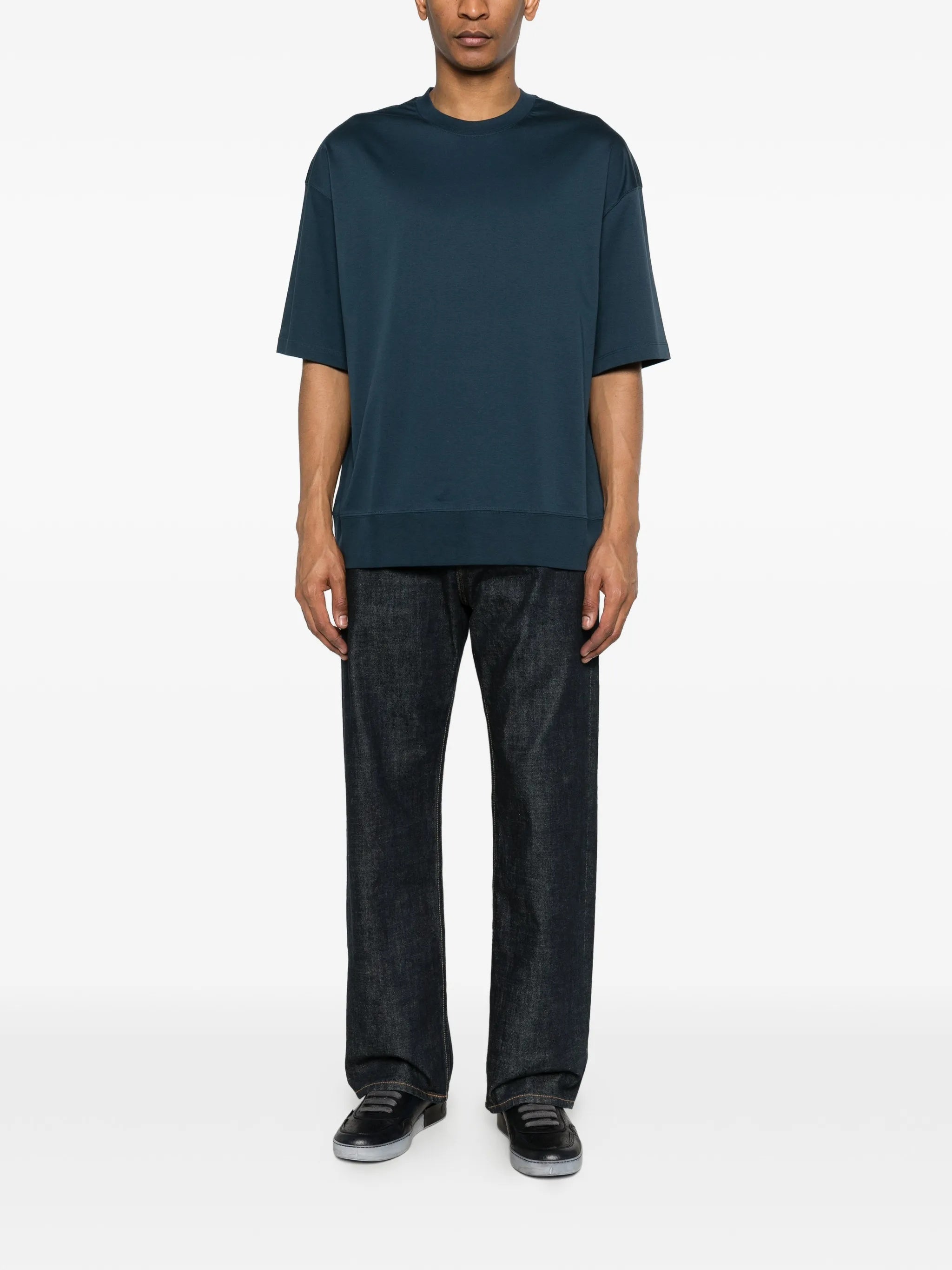 Mercerized Interlock Cuff Crew Blue T-shirt