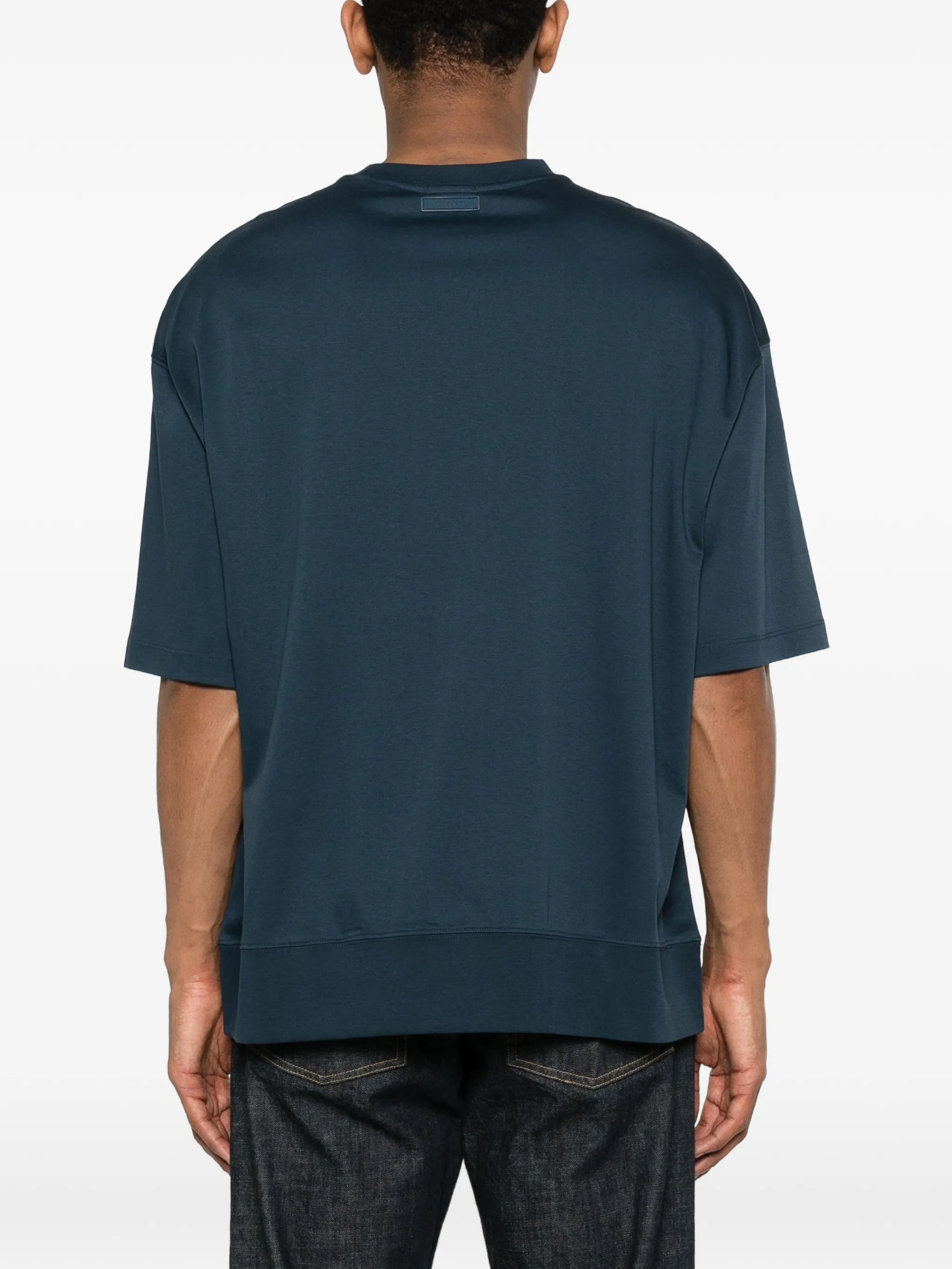 Mercerized Interlock Cuff Crew Blue T-shirt