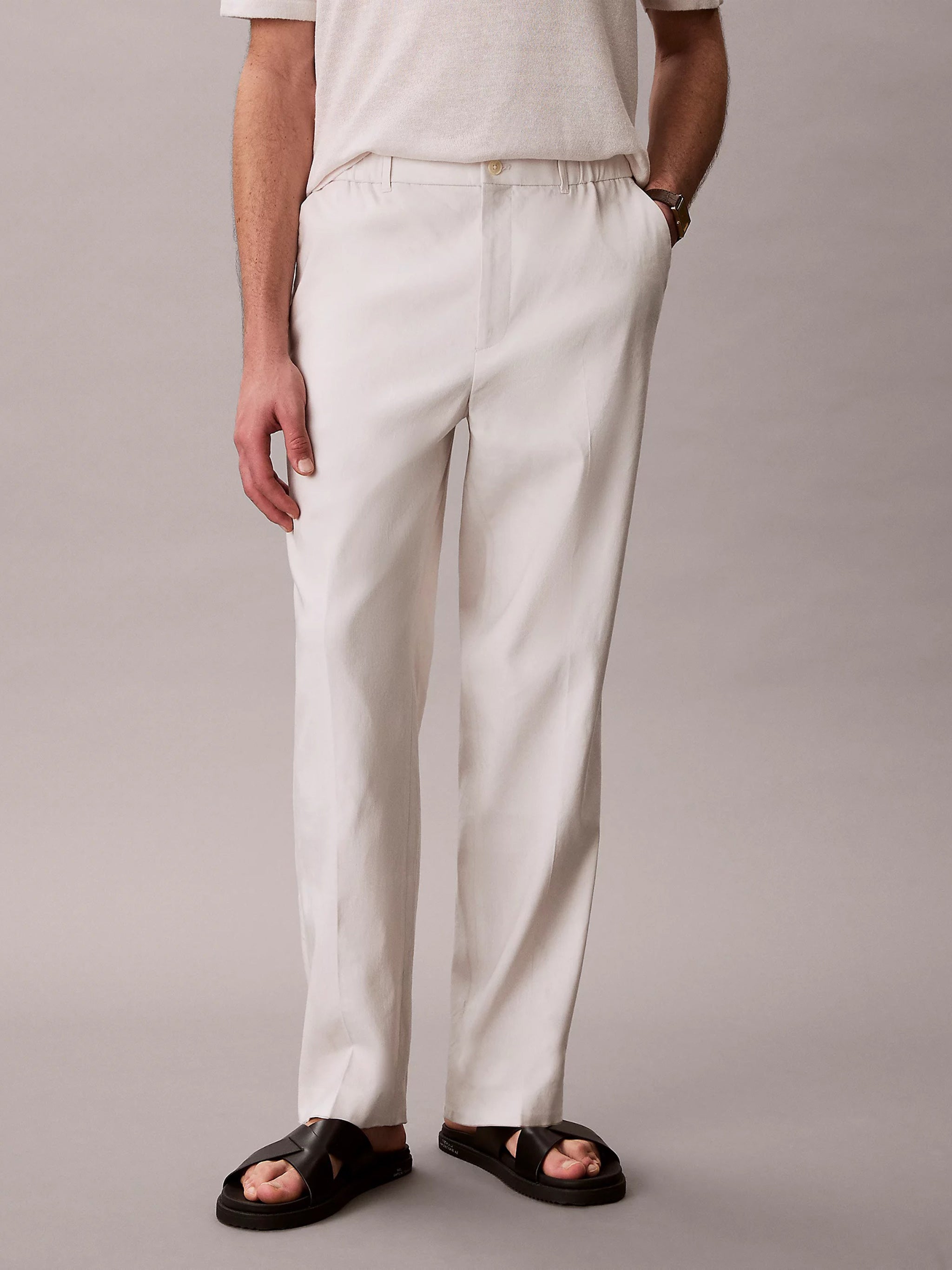 Tapered Linen Lyocell Pant Grey Pantaloni