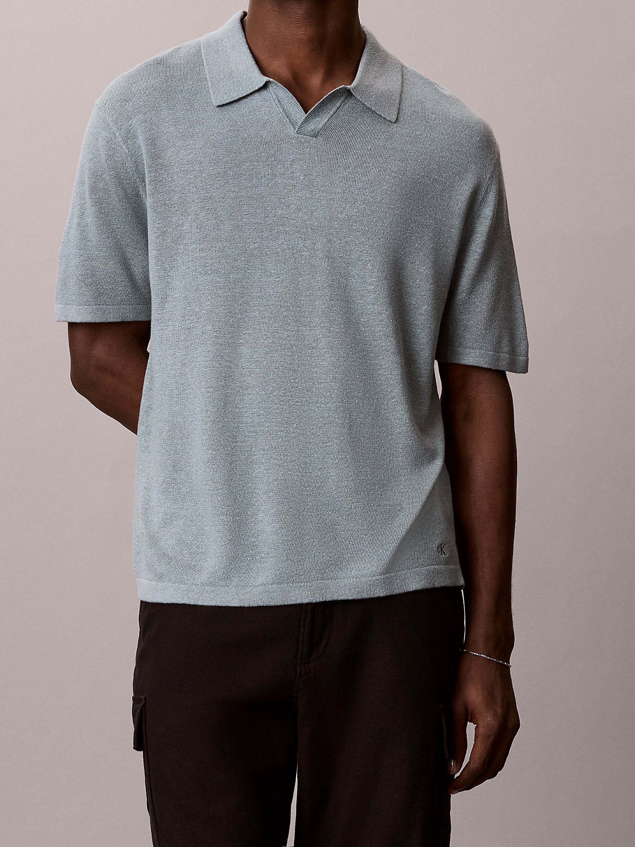 Linen Blnd Johnny Swtr Grey T-shirt