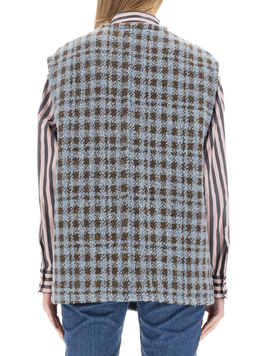 Houndstooth Over Vest Multicolour Virgin Wool Waistcoats & Gilets