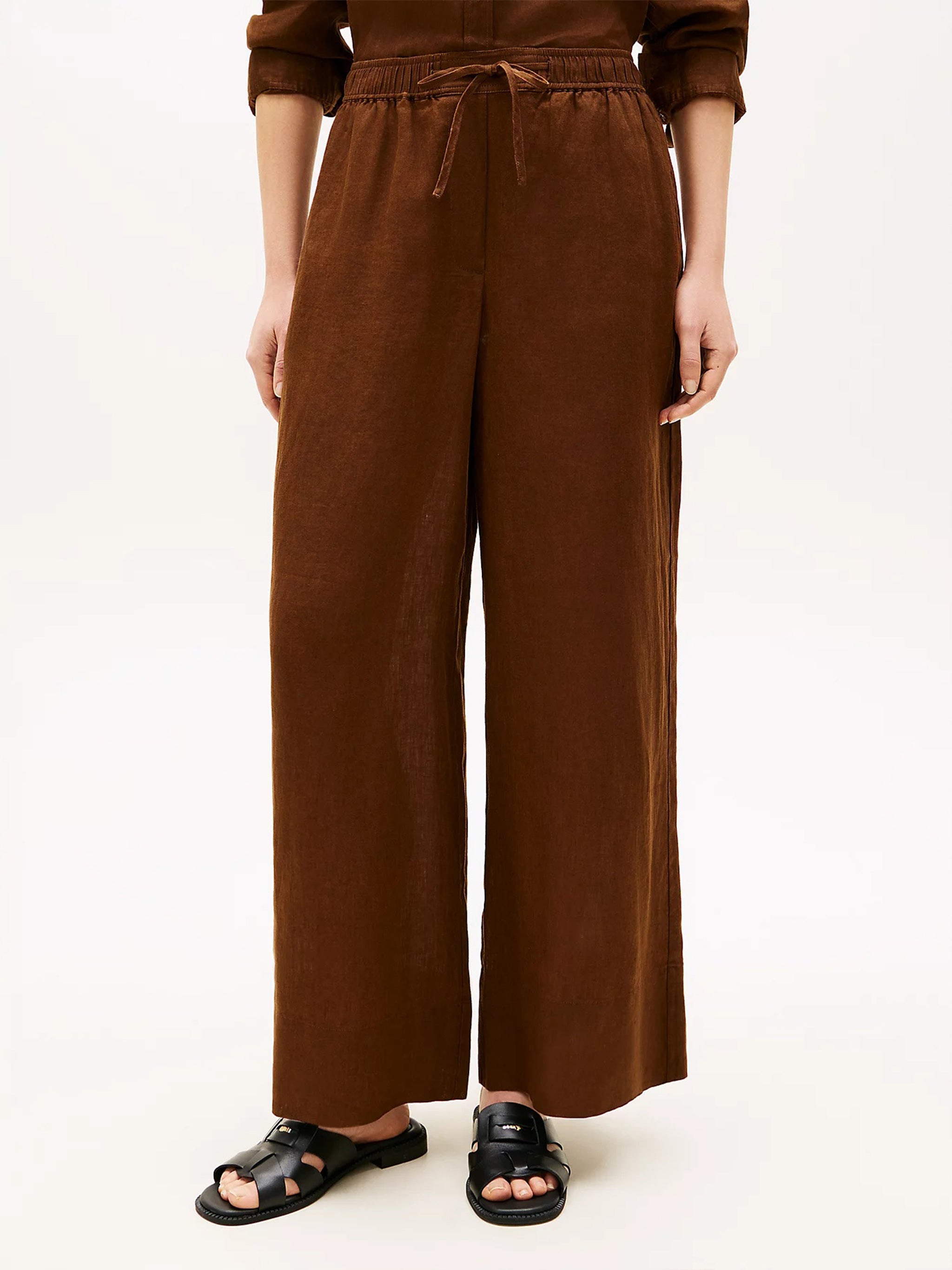Linen Pull On Pants Brown Pantaloni