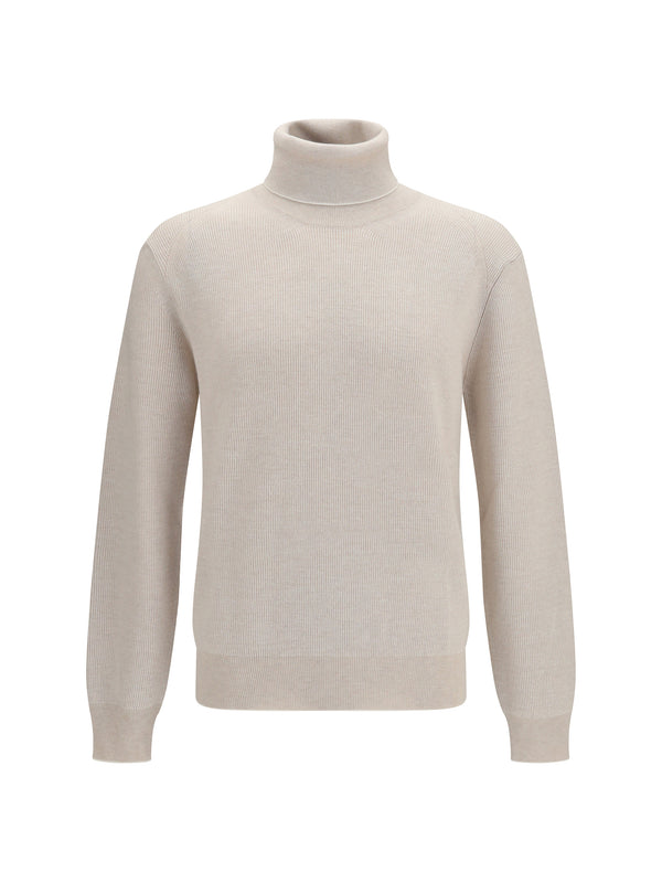 Wool And Cashmere Turtleneck Sweater Beige/white