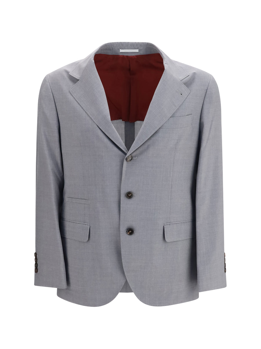 Three-Button Blazer Grigio Wool Ovis Aries; Silk Blazers & Vests