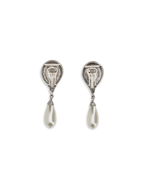 Earrings With Pearl Pendants, Crystal-Silver Silver Brass