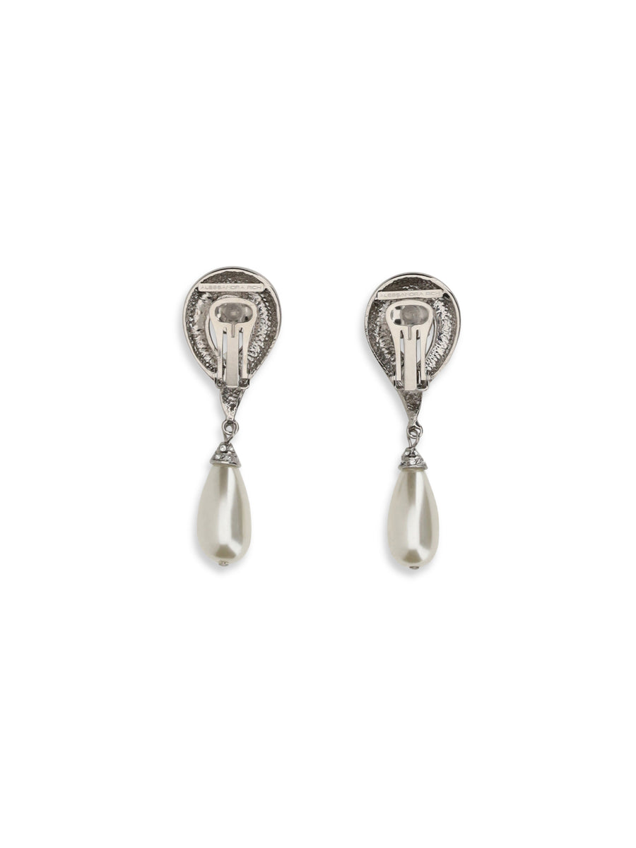 Earrings With Pearl Pendants, Crystal-Silver Silver Brass