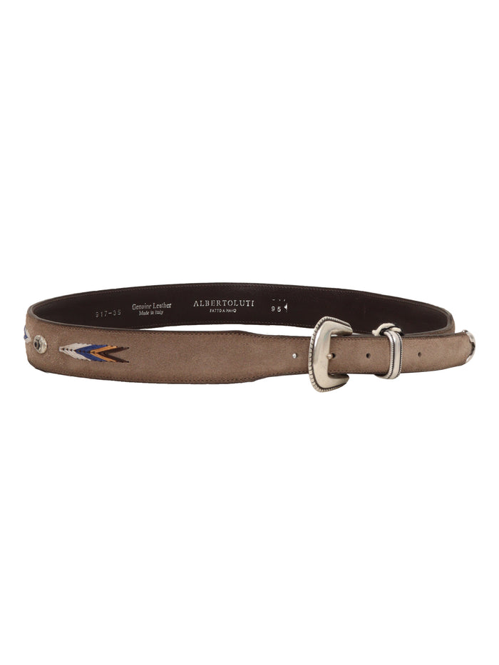 Suede Belt Mud With Hand-Worked Inserts Brown Leather