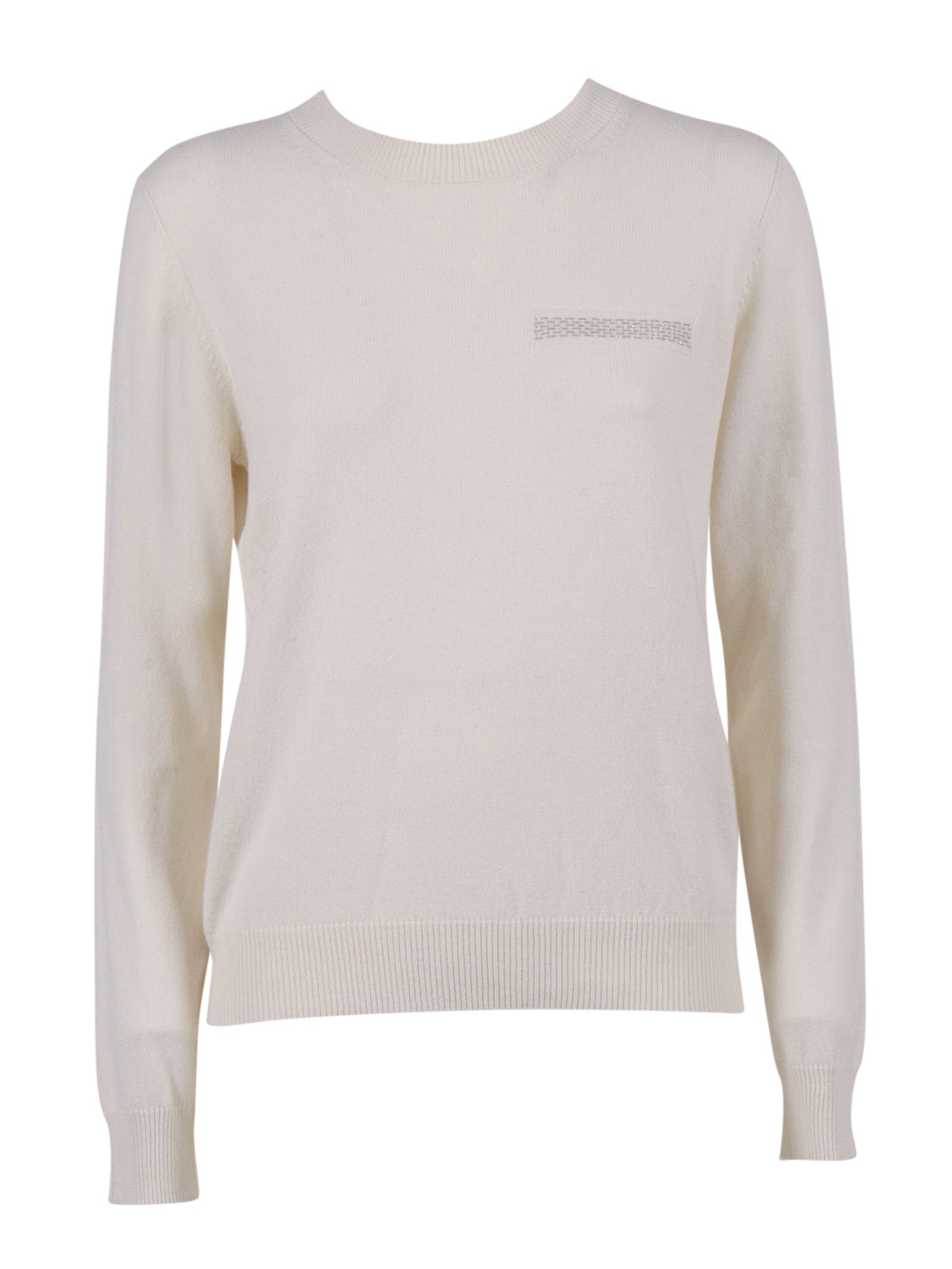 Knitted Sweater White Virgin Wool Silk Cashmere Crewneck